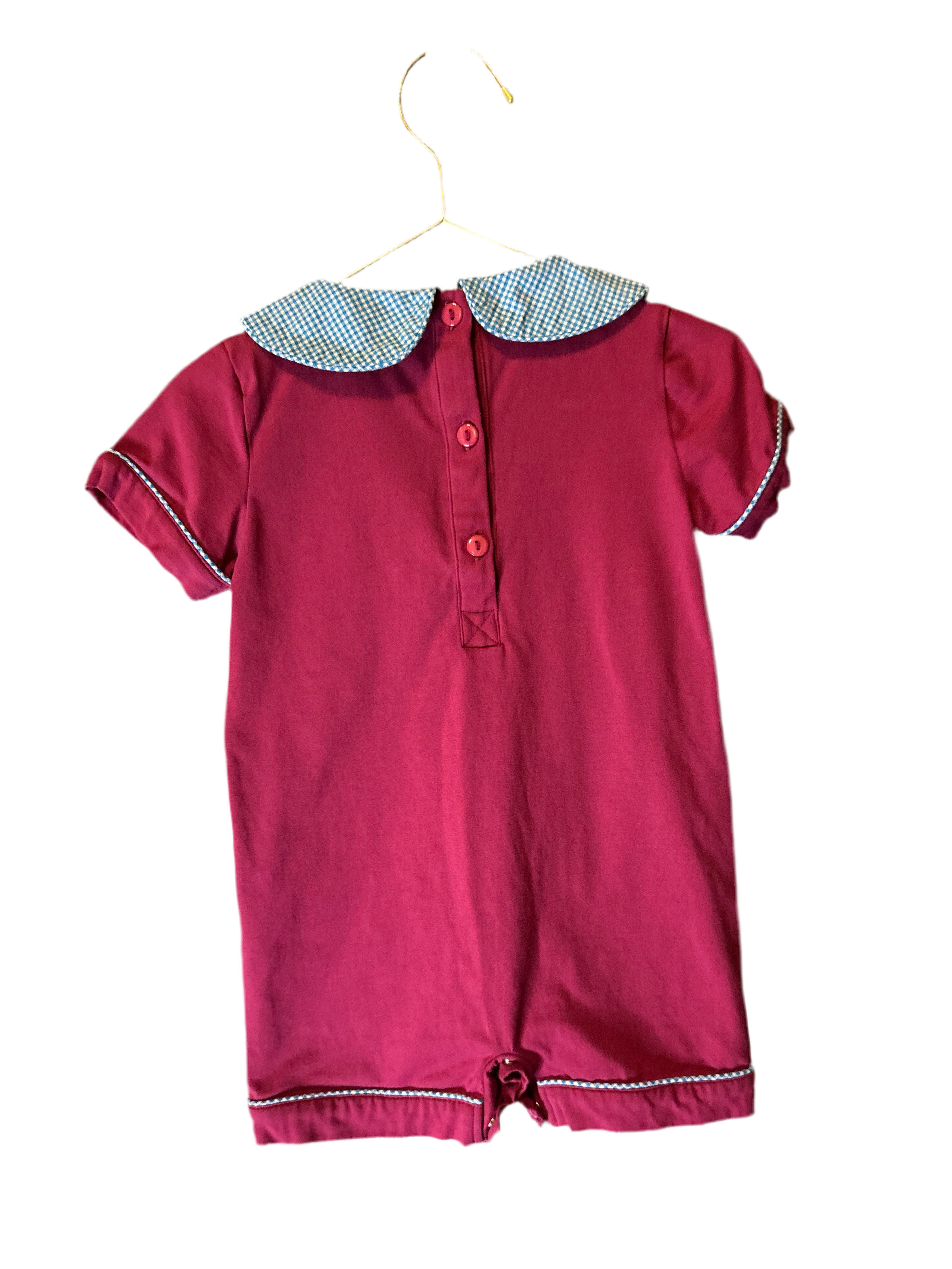 Busy Bee Smocks Romper - Gingham Collar 9M
