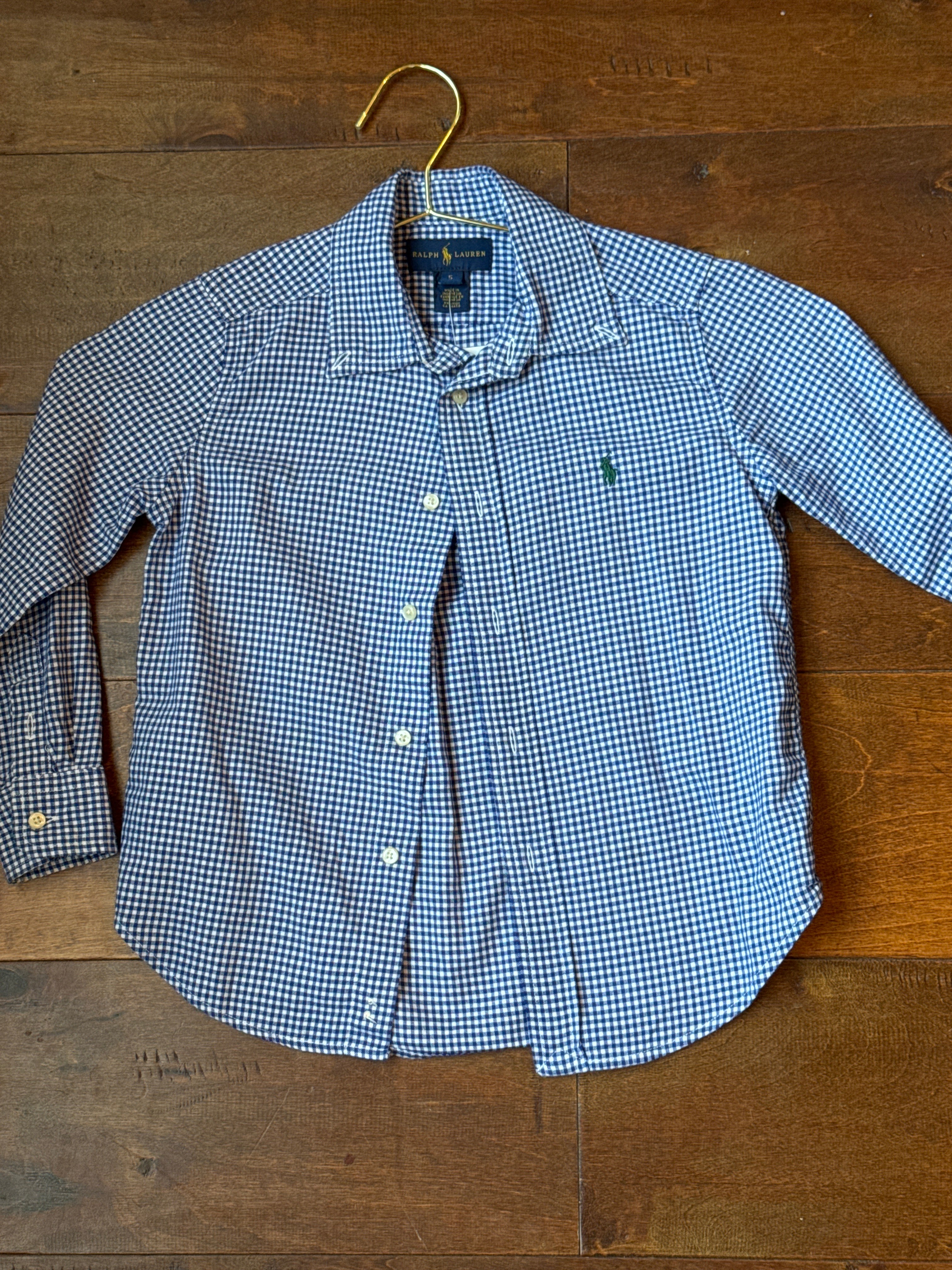 RL LS Blue Gingham Polo 5T