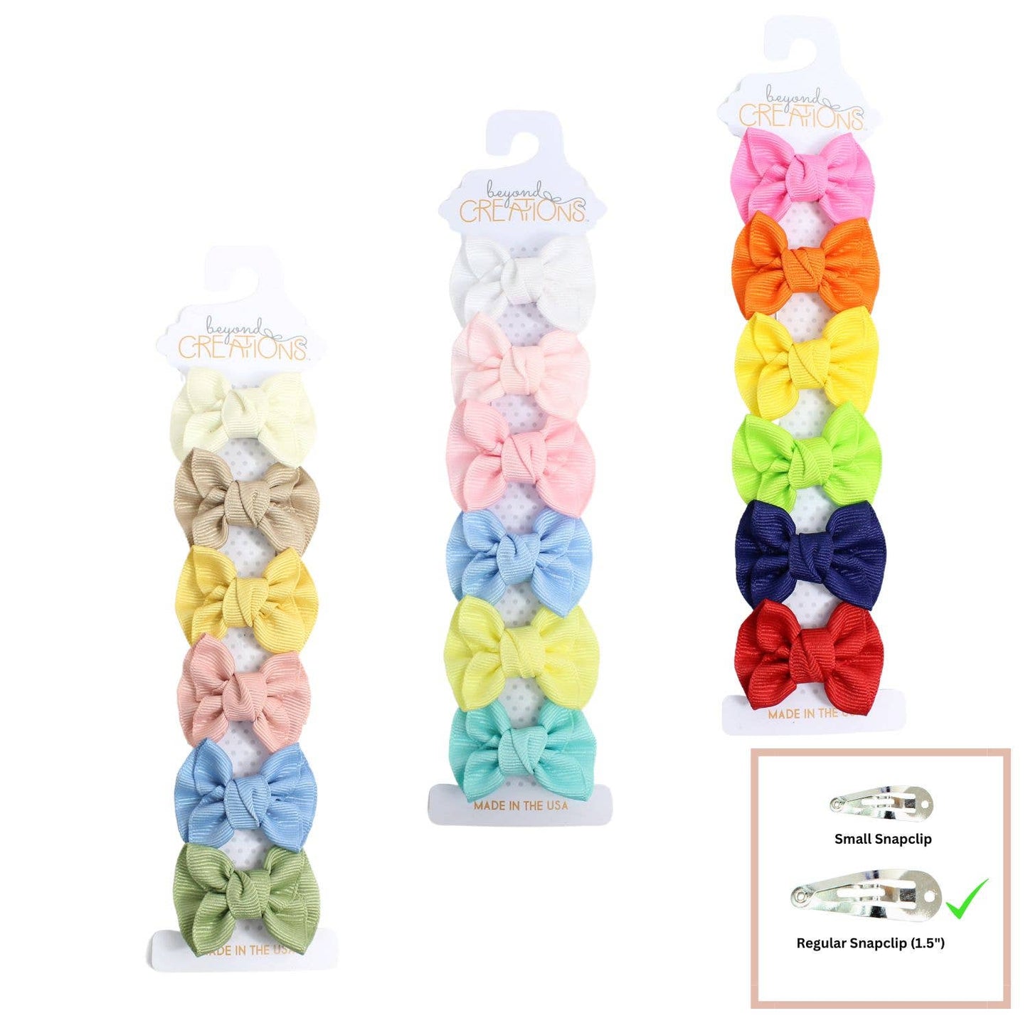 6 PACK - 2" TODDLER ANNE BOW ON SNAP CLIP: Pastel 6 Pack - White; Light Pink; Pink; Millennium Blue; Light Yellow; Aquamarine