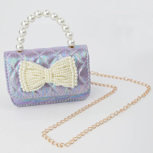 Shimmer Pearl Bow Purse: Lavender