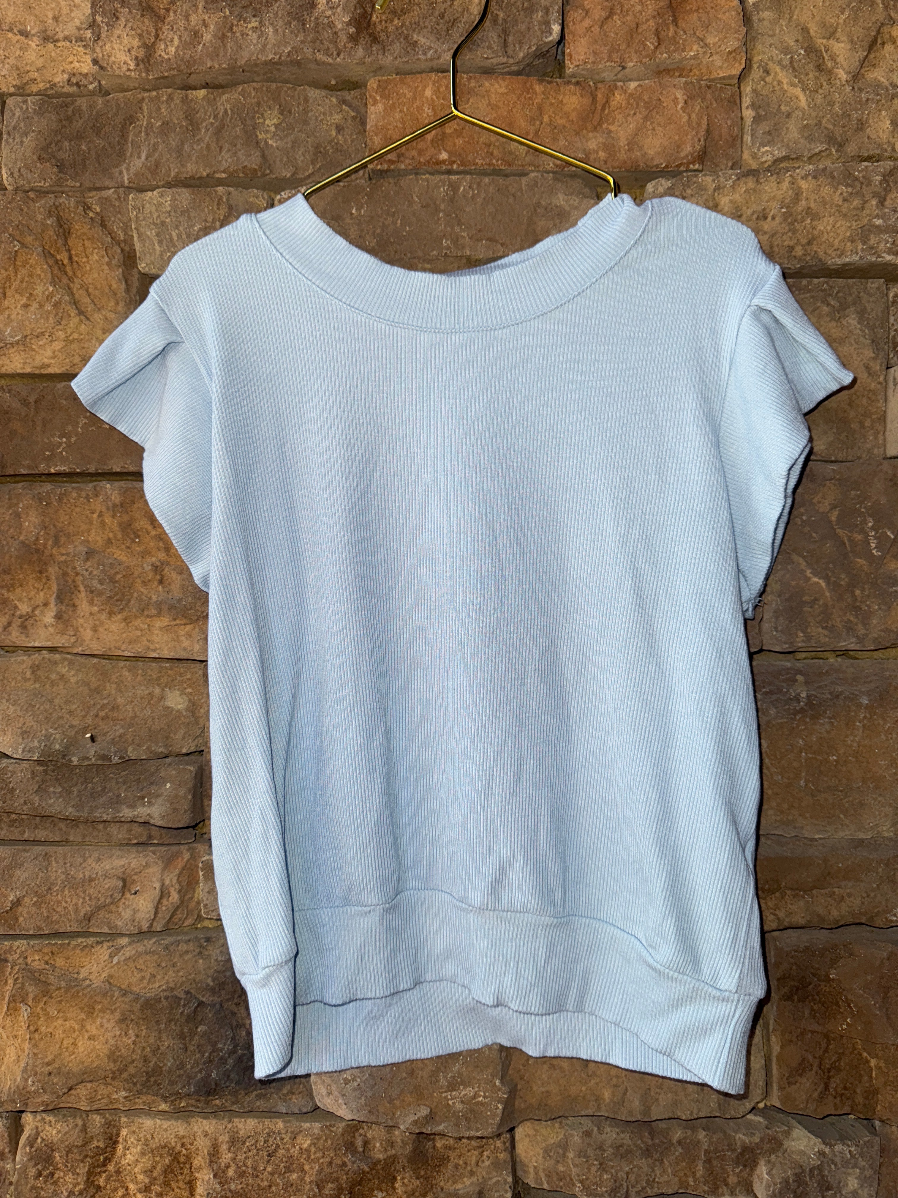 Pleat Blue Ribbed Ss Top 10