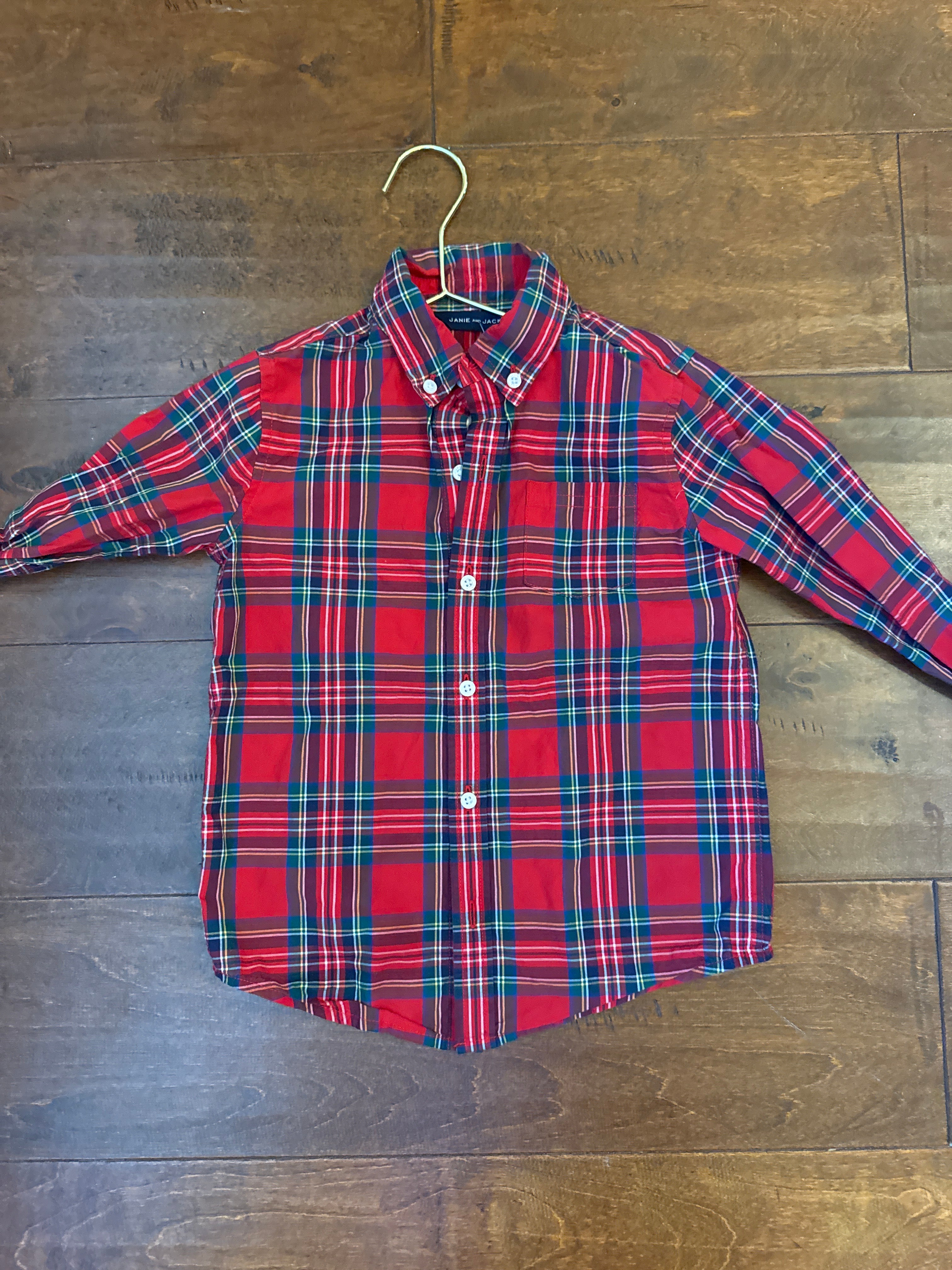 Janie and Jack Christmas Plaid LS Polo 5