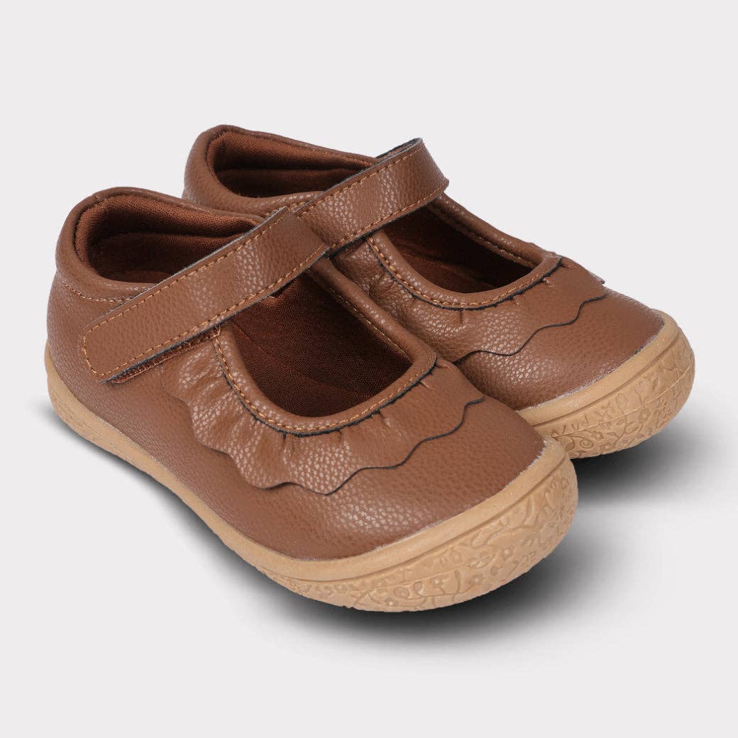 Amina Leather Girls Mary Jane Shoe: Brown Leather