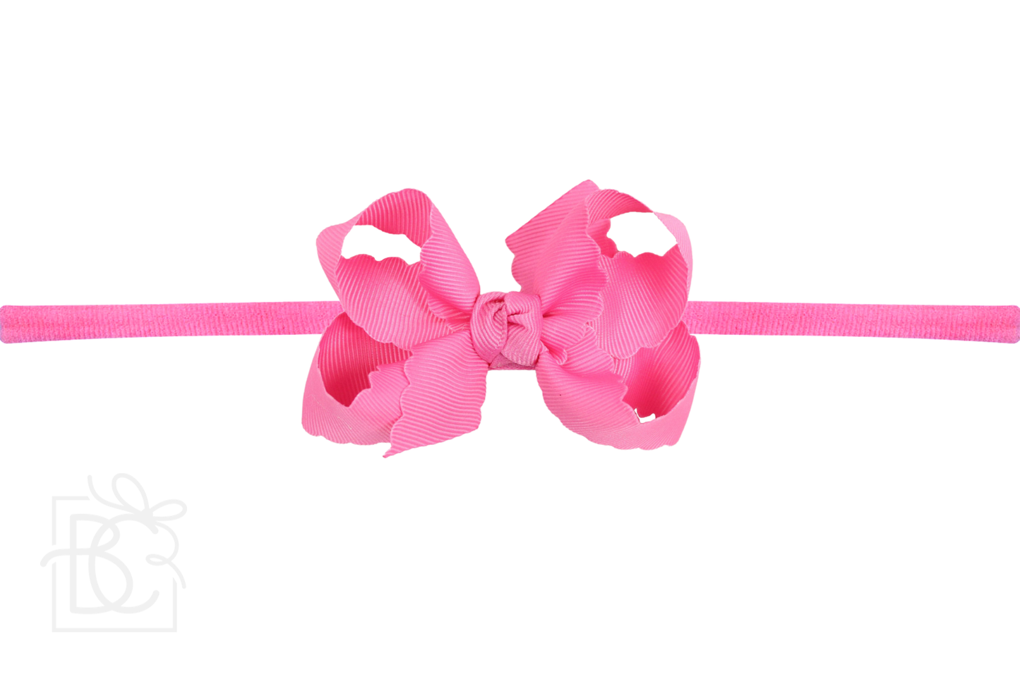 1/4" Nylon Pantyhose Headband w/ Scalloped Edge Bow: Powder Pink / 3.5" Medium