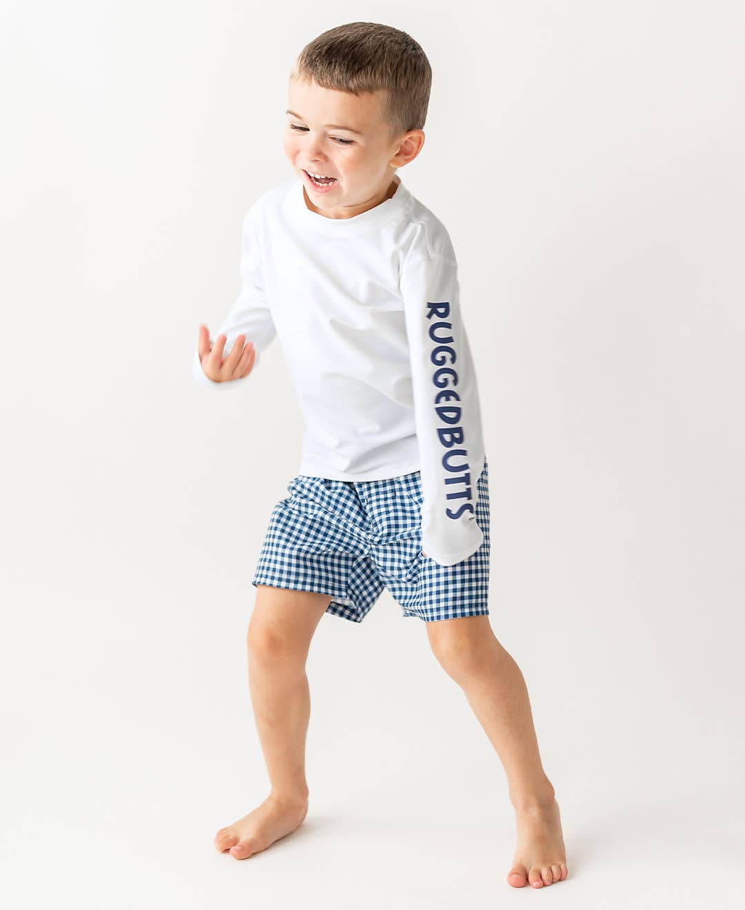 Navy Gingham Swim Trunks