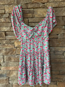 Joy Joy Pink and Green Floral Smocked Dress M
