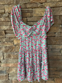 Joy Joy Pink and Green Floral Smocked Dress M