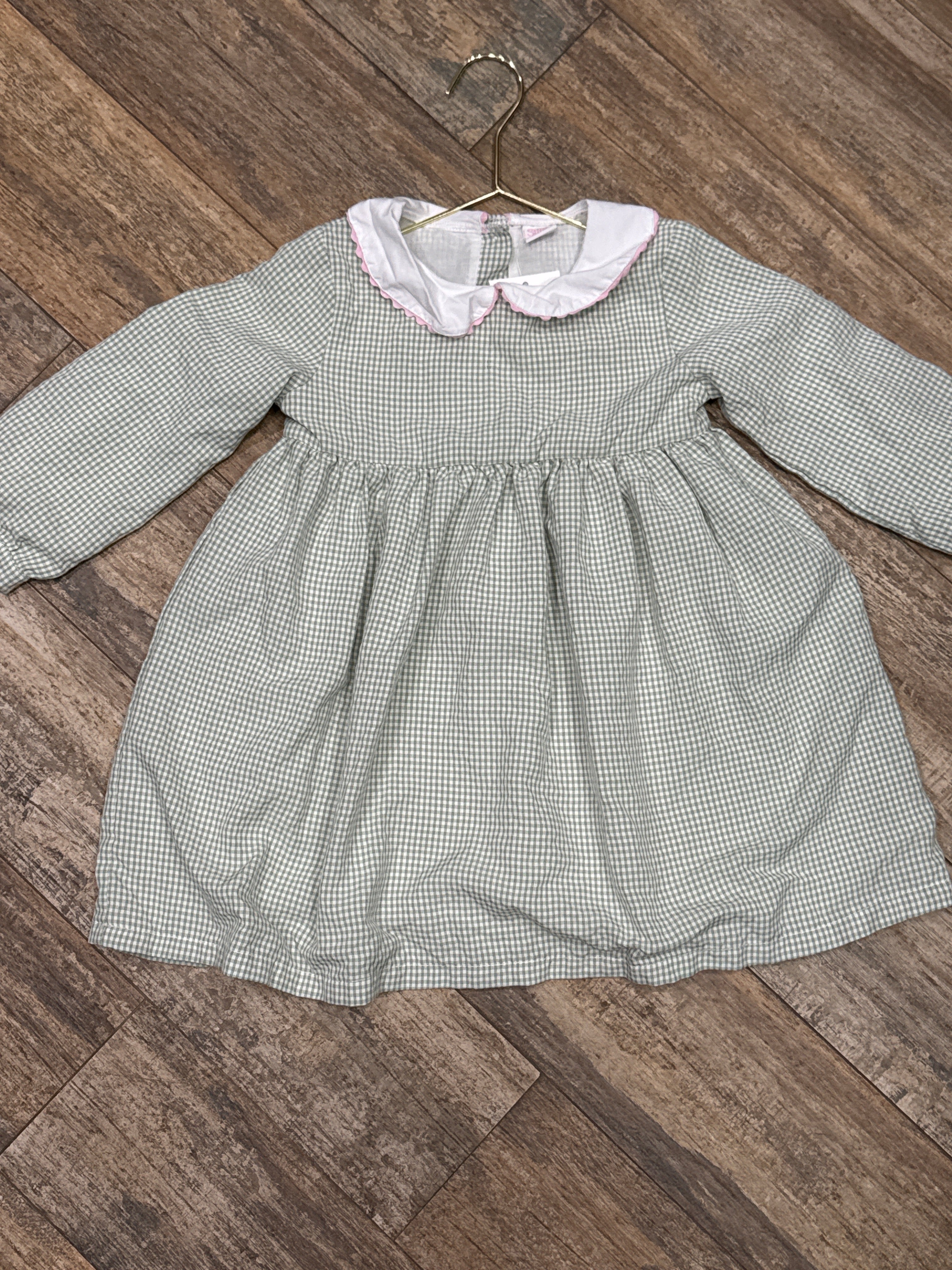 Stitchy Fish Green Gingham Smocked Dress 3T