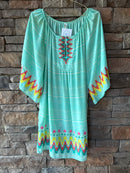 Uncle Frank/Anthro Teal Embroidered Dress XL