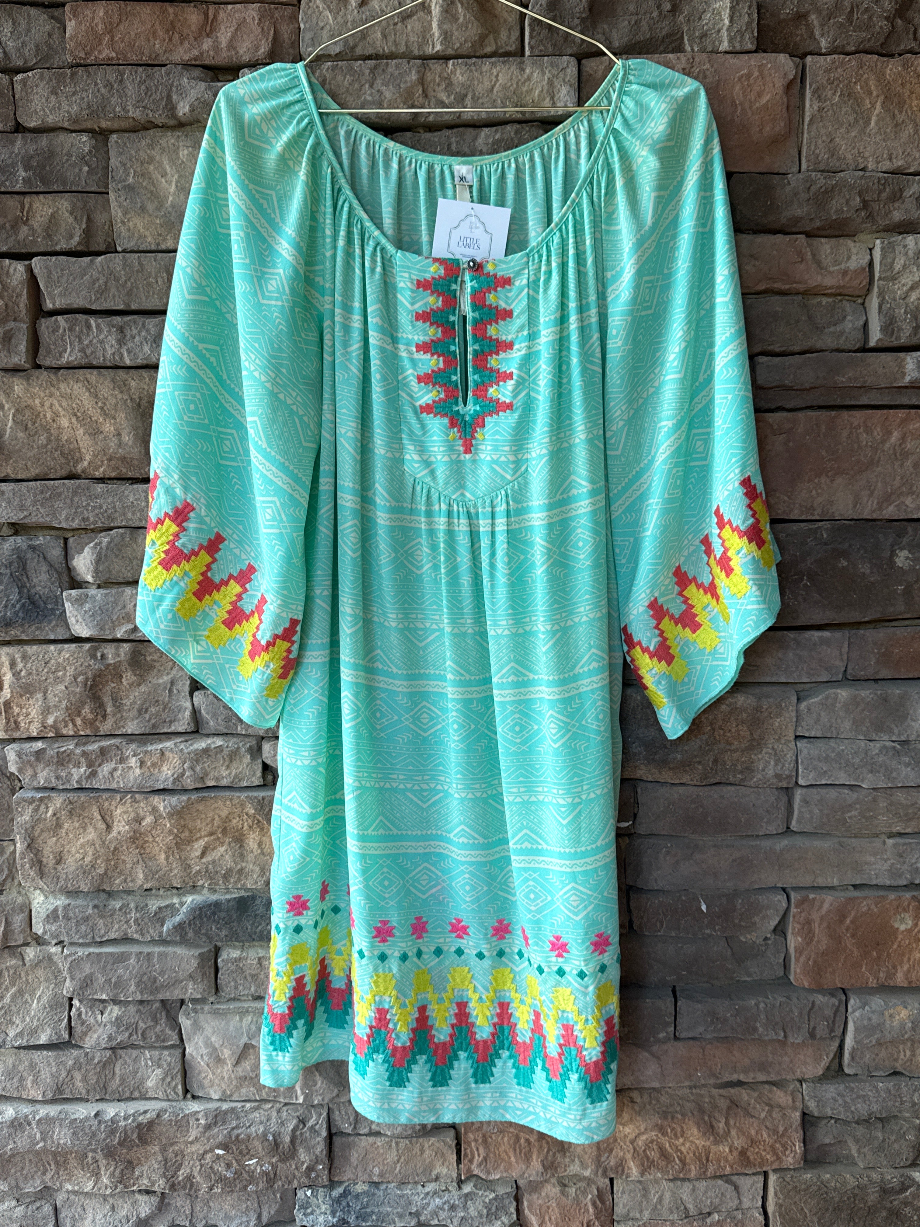 Uncle Frank/Anthro Teal Embroidered Dress XL