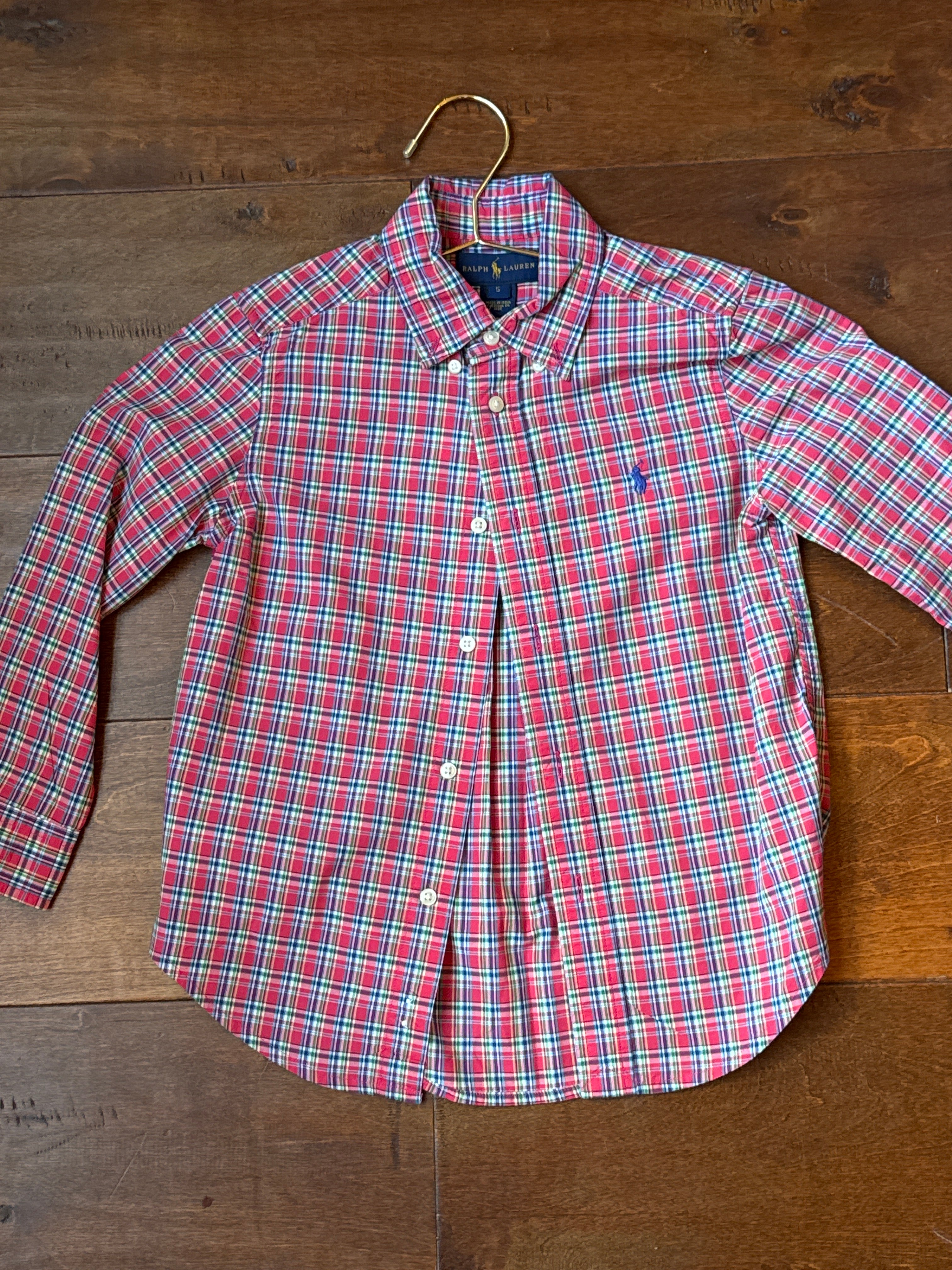 RL Red Green and Blue Plaid Polo 5T