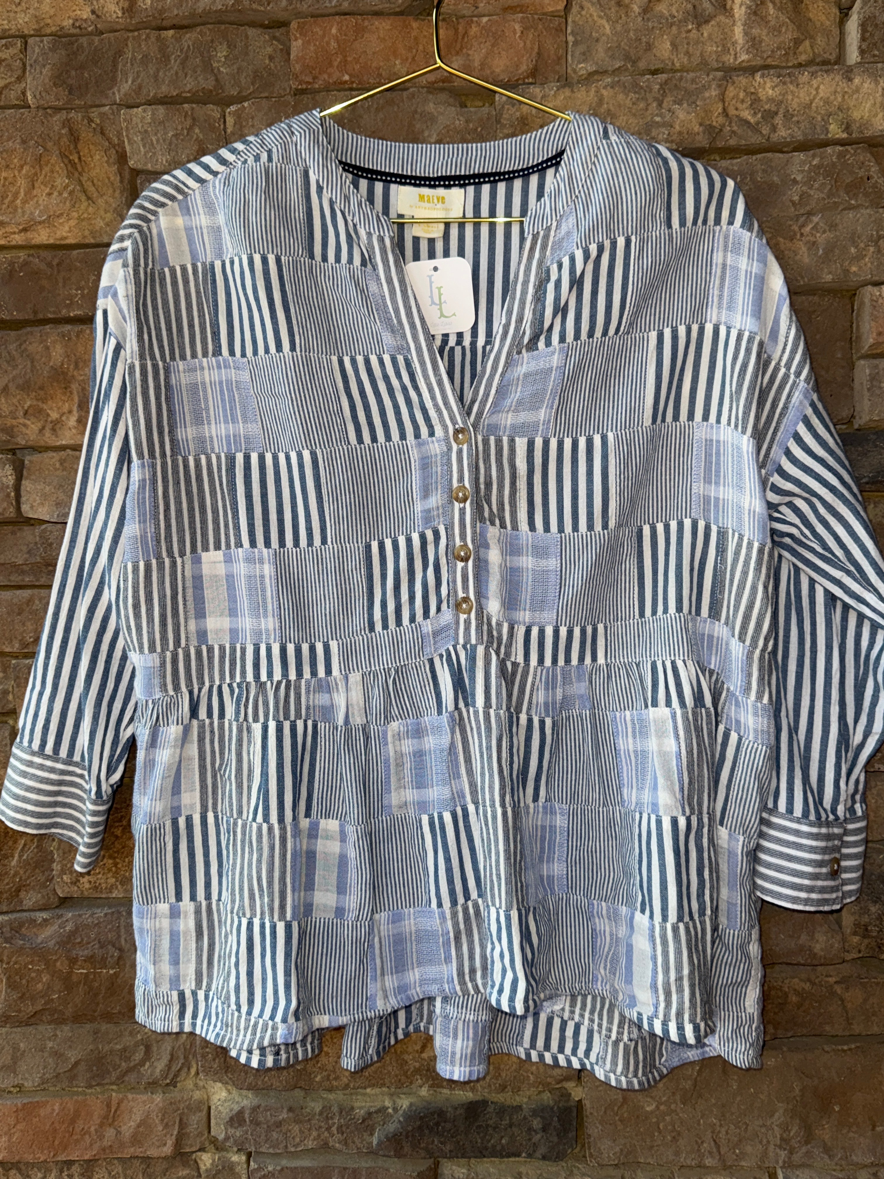 Maeve By Antrhopologie Striped Blue Top XS