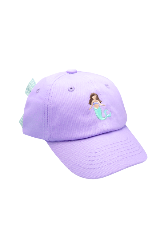 Lavender Mermaid Bow Baseball Hat: Youth (2-8)