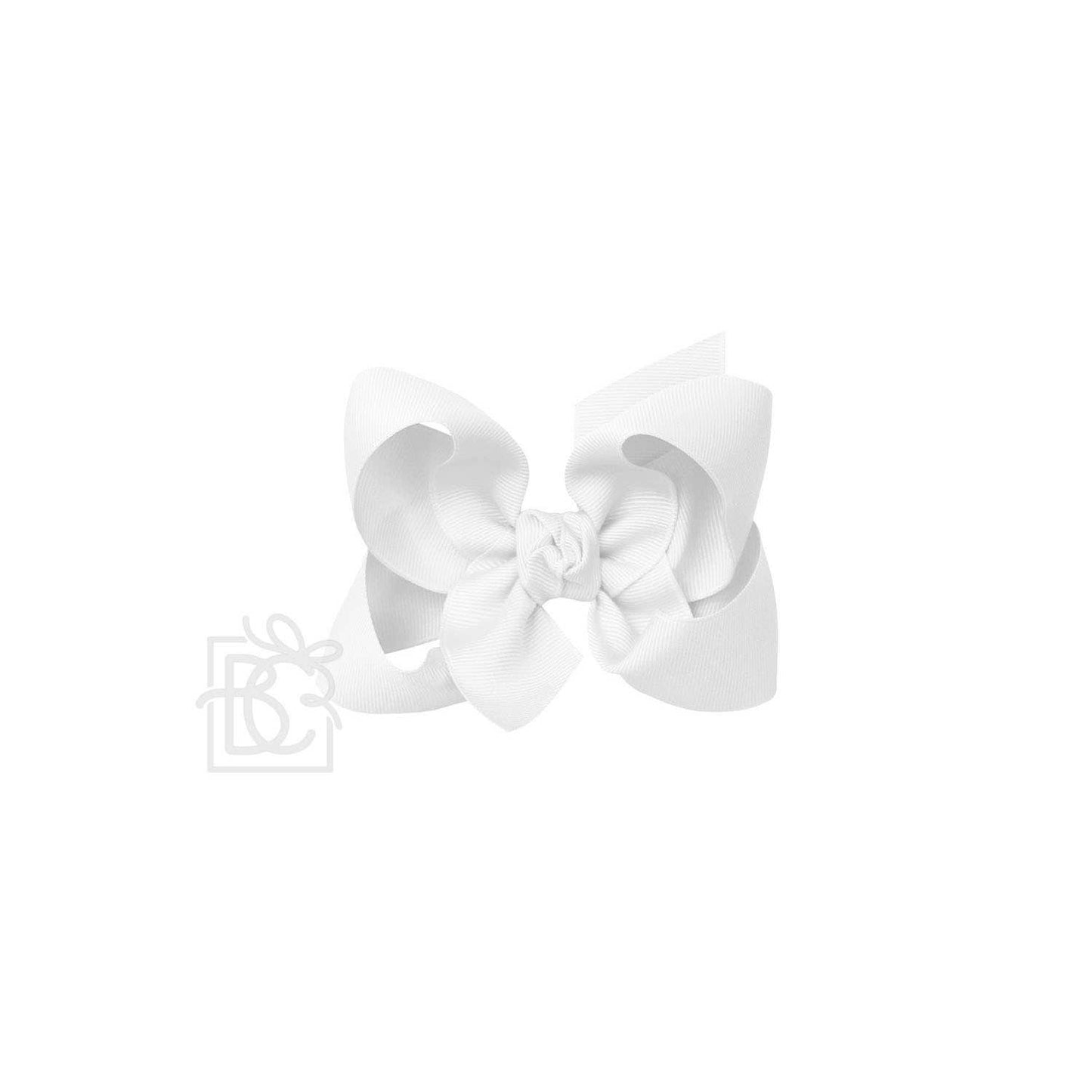 SIGNATURE GROSGRAIN BOW ON CLIP: 4.5" Large - 1.5" Ribbon on Alligator Clip / WHITE