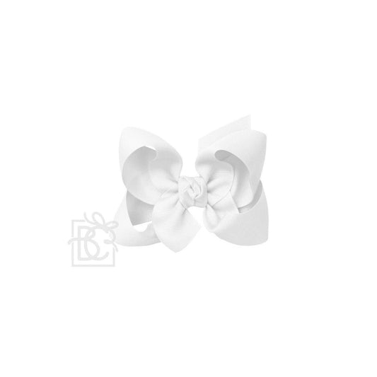 SIGNATURE GROSGRAIN BOW ON CLIP: 4.5" Large - 1.5" Ribbon on Alligator Clip / WHITE