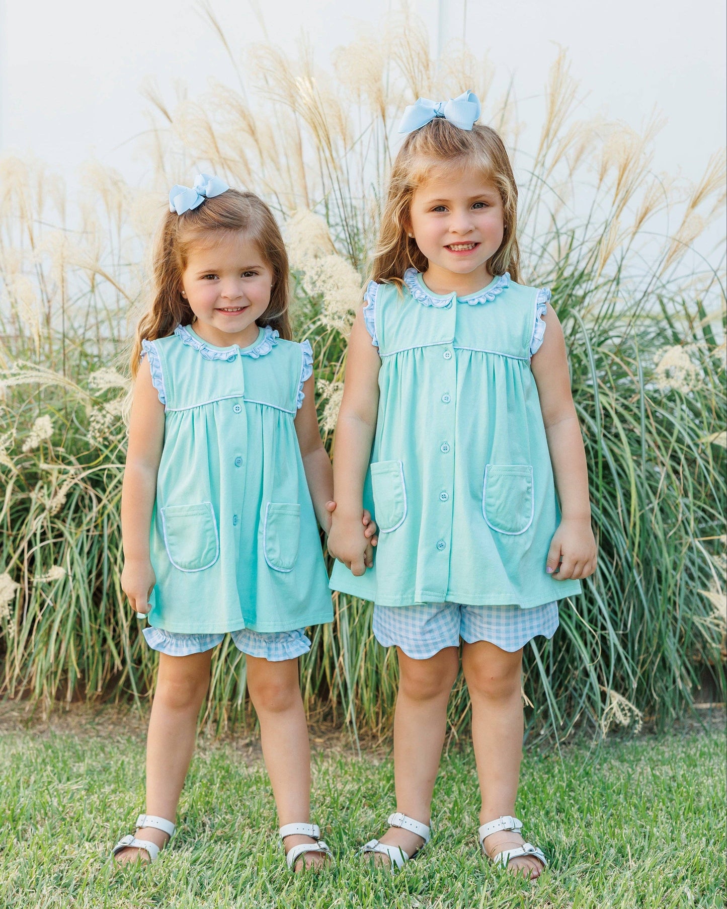 Harper Bloomer Set-Mint w/ Light Blue Gingham