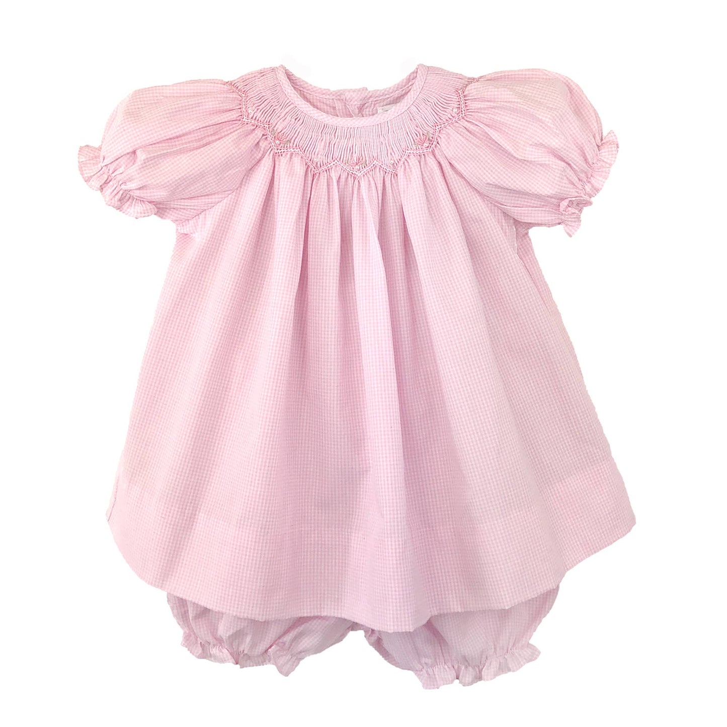 Bishop Zig-Zag Smocked Dress w/Dainty Pearls & Bloomers