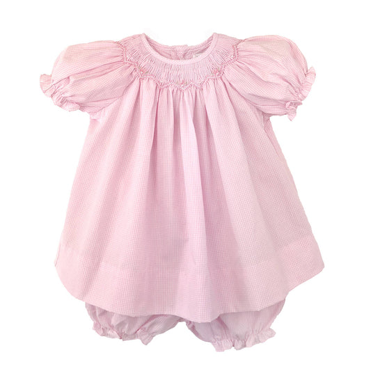 Bishop Zig-Zag Smocked Dress w/Dainty Pearls & Bloomers