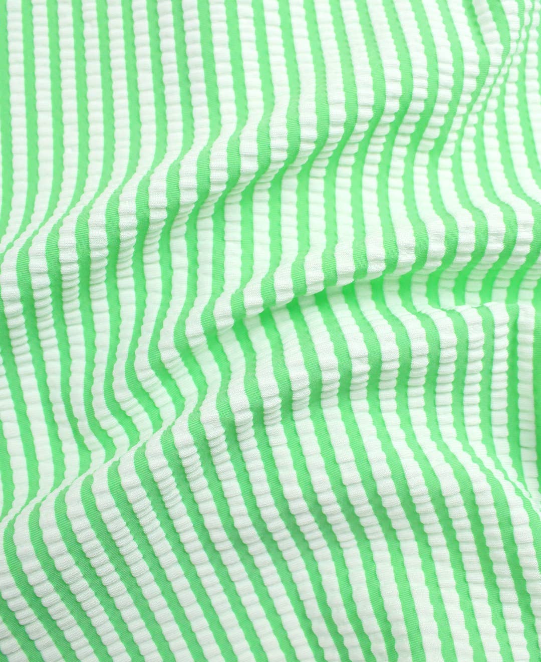 Spring Green Seersucker Short Sleeve One Piece Rash Guard Swimsuit