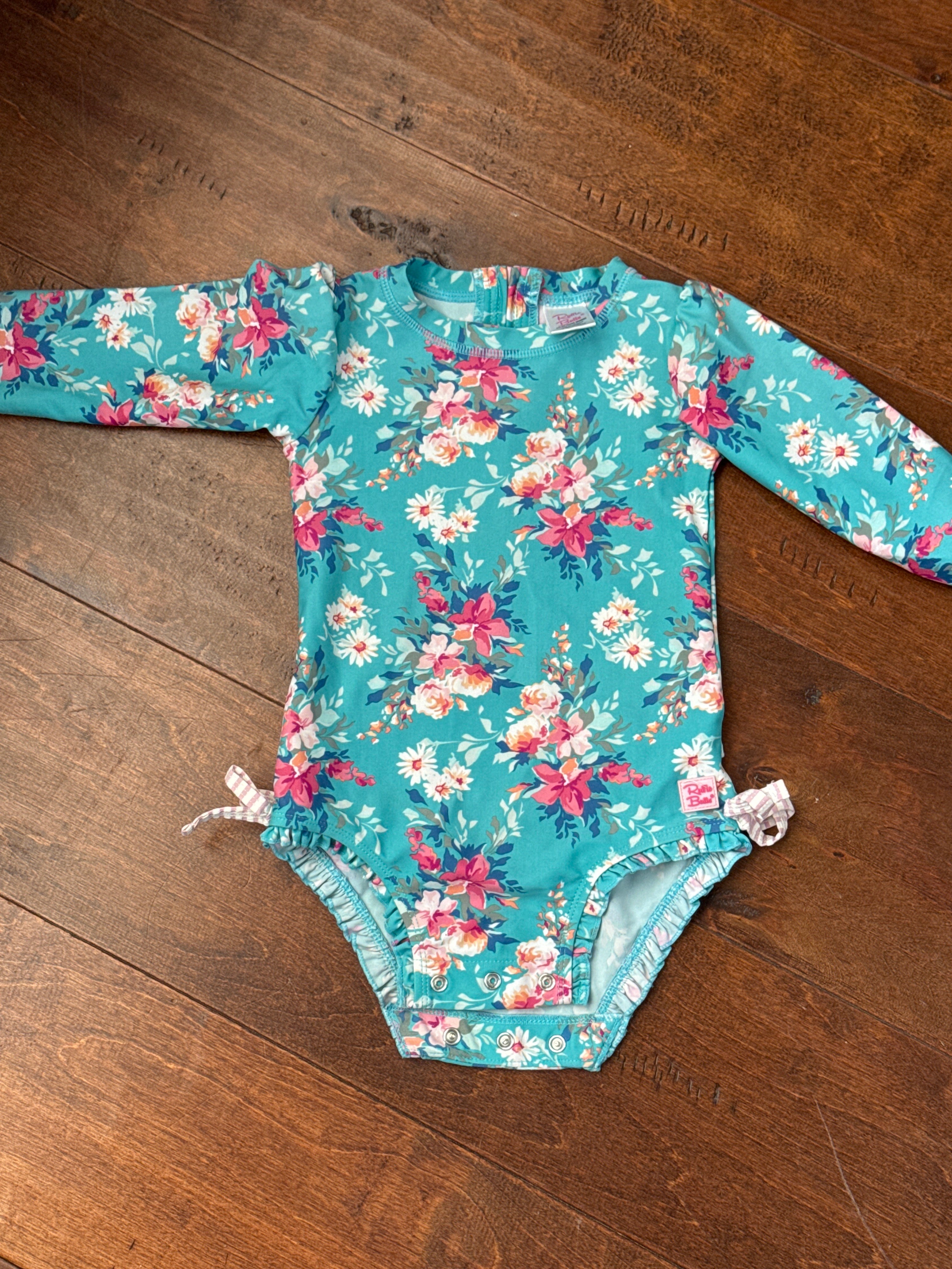 RuffleButts Floral LS Swim 18-24m
