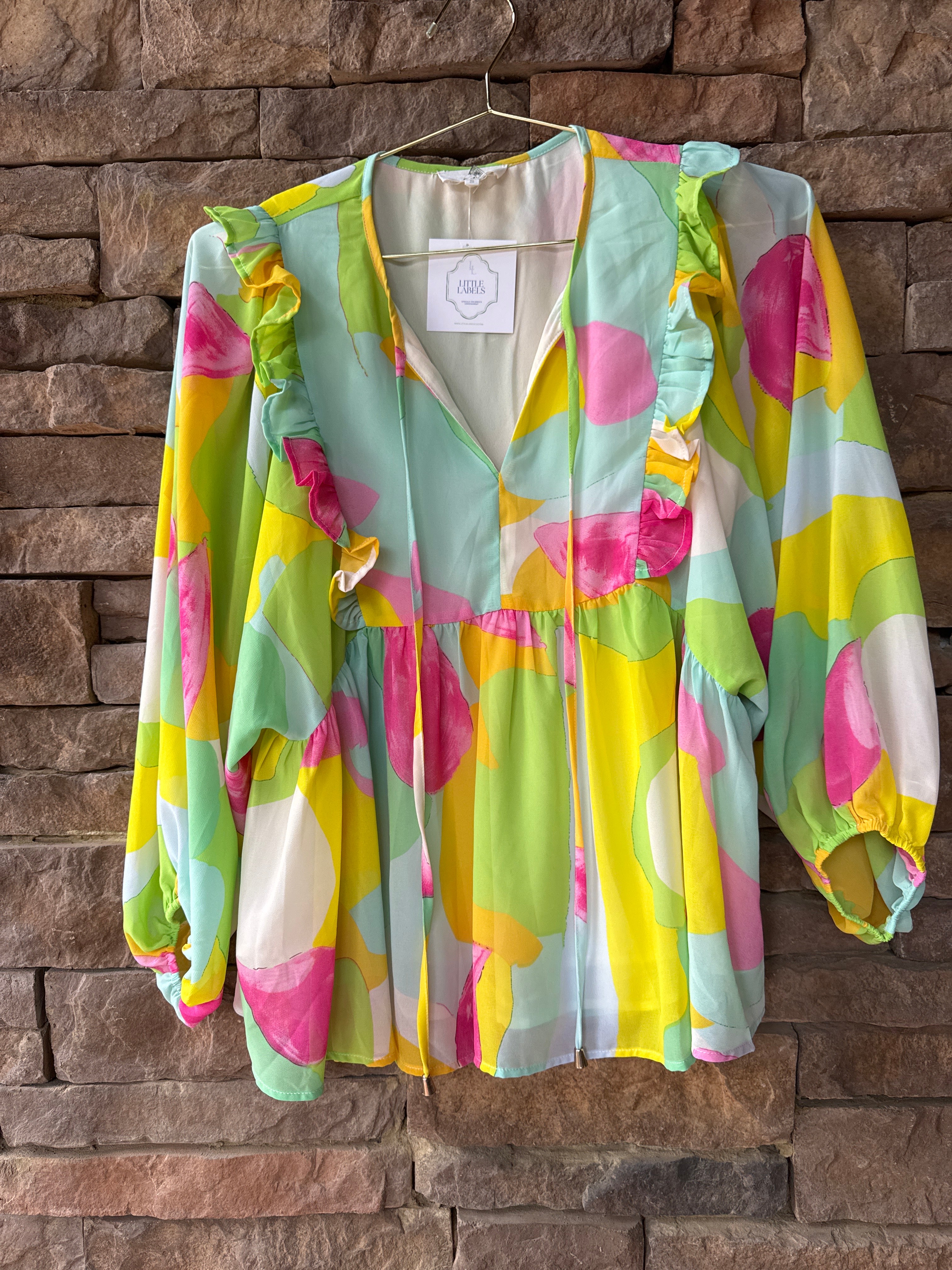 Entro Watercolor Ruffle Top S