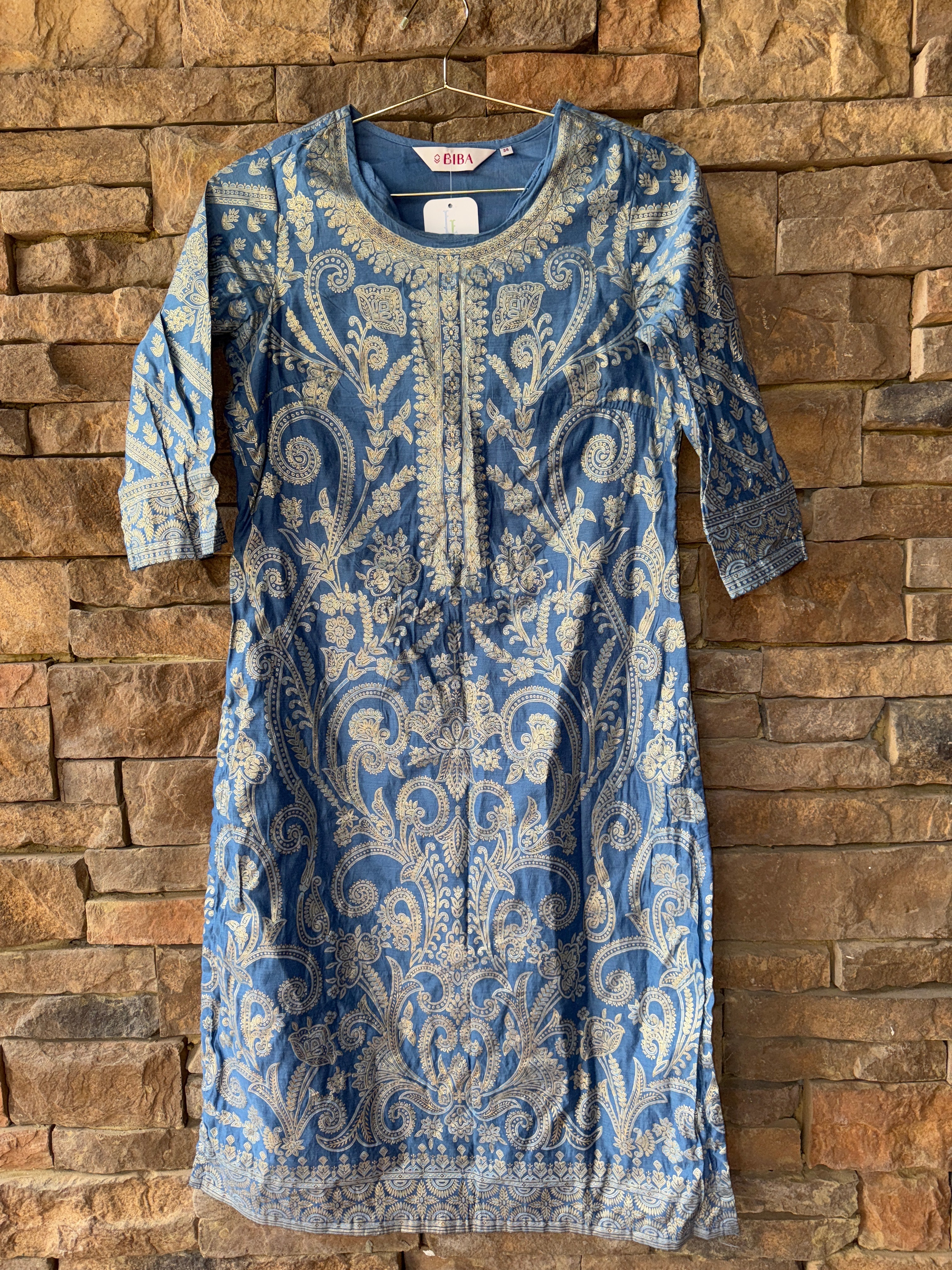 Biba Linen Metallic Design Dress Size 34 XS