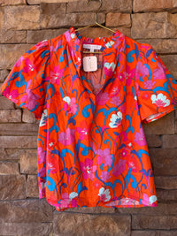 Sugarlips Orange Multi Floral Flutter Sleeve Top S