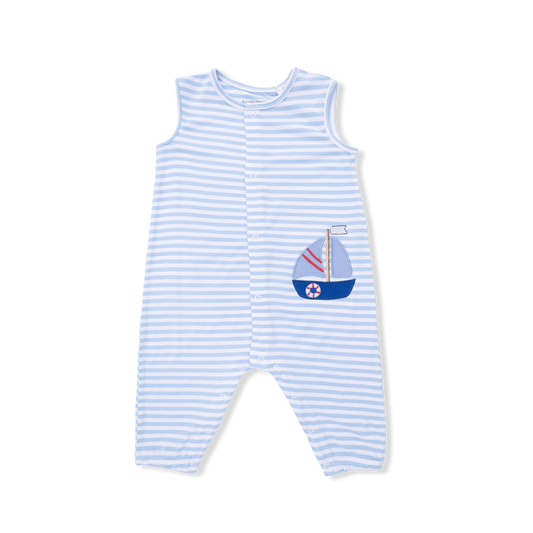 Bubbly Sailboat Stripe - Sleeveless Romper