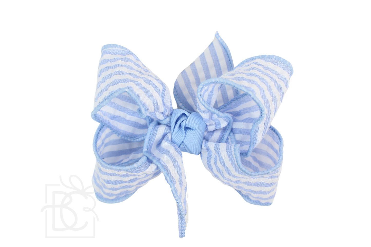 SEERSUCKER BOW ON CLIP: Millenium Blue / 4.5" Large - 1.5" Ribbon on Alligator Clip