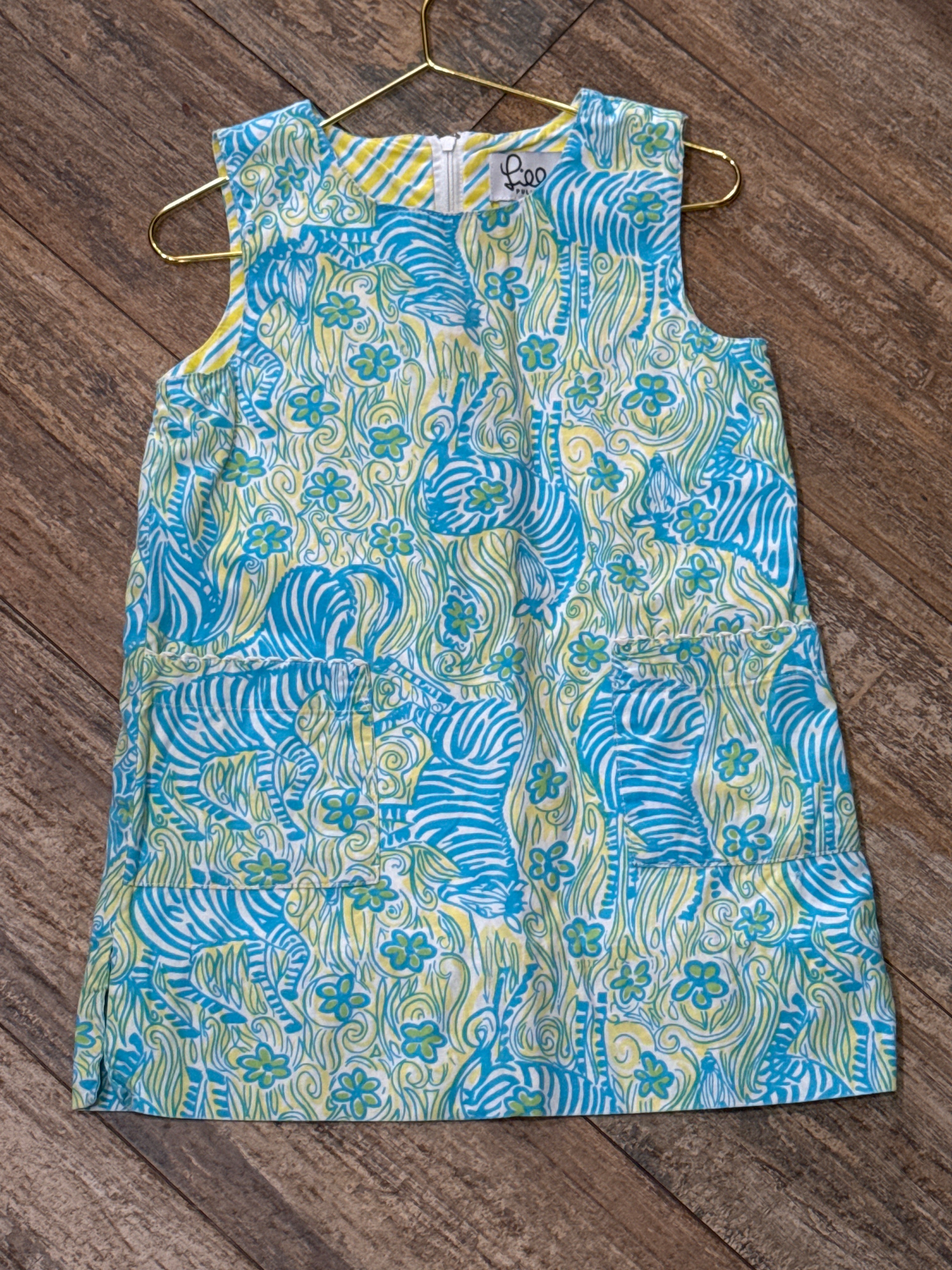 Lilly Pulitzer Blue and Yellow Zebra Swing Dress 4T