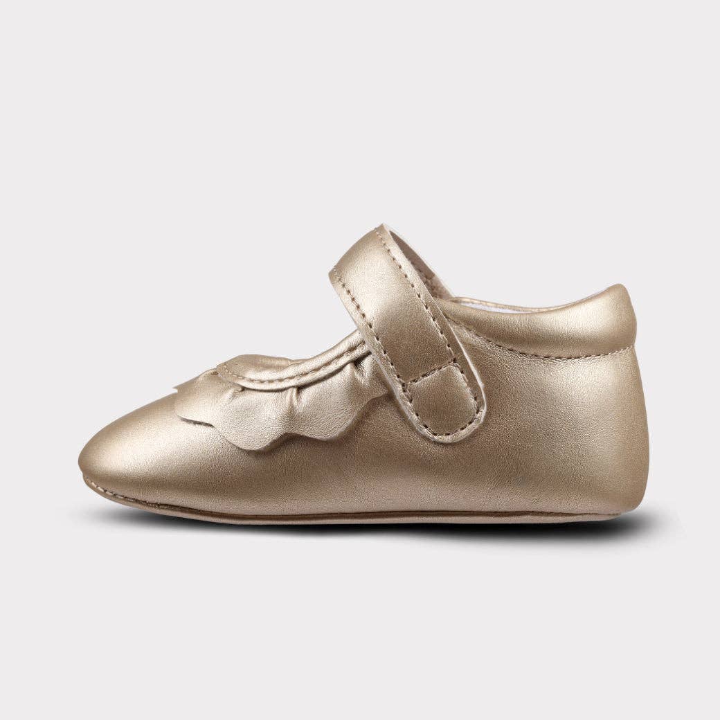 Amina Girls Hook & Loop Crib Shoe: Gold