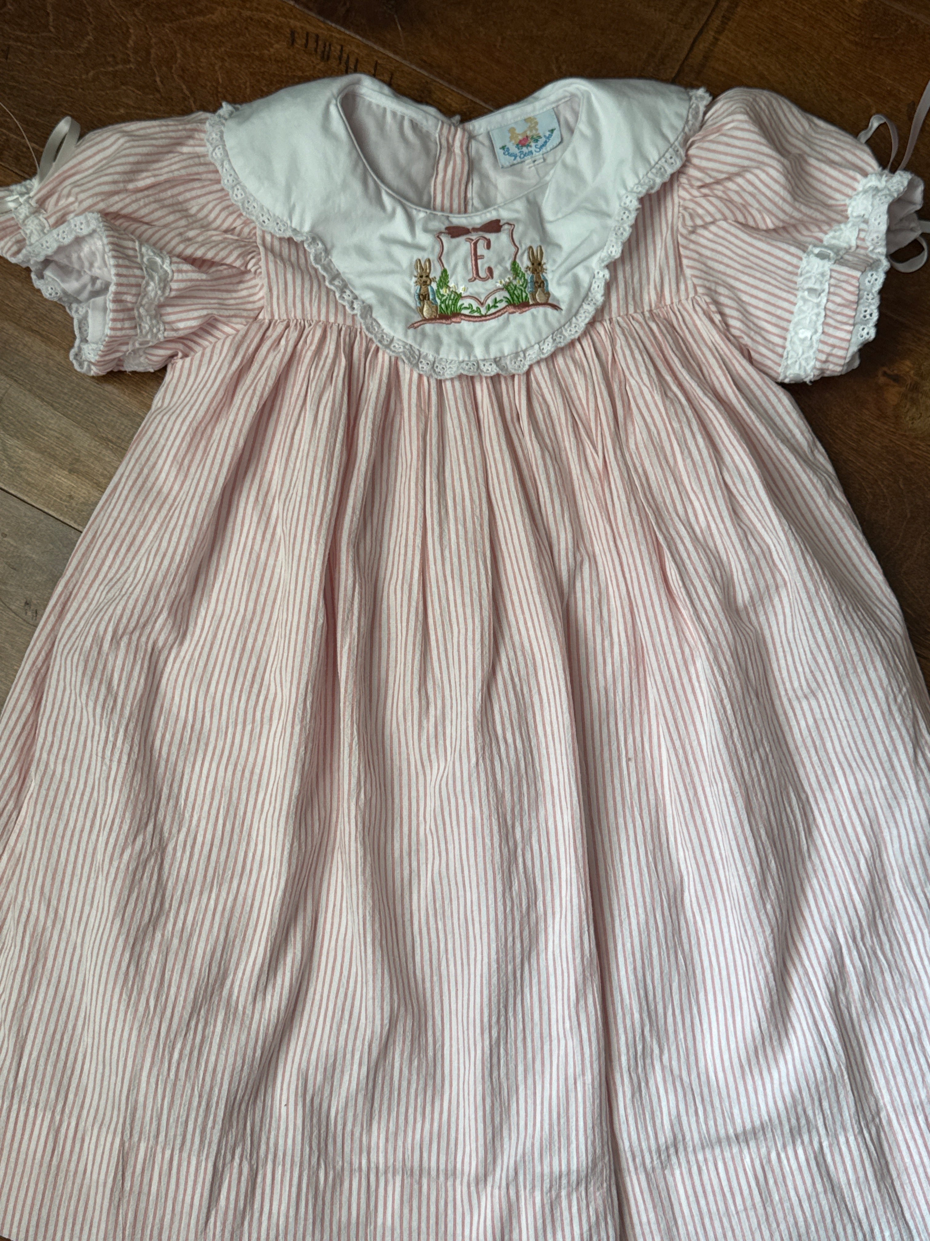 Busy Bee Smocks Bunny Striped "E" Dress 7