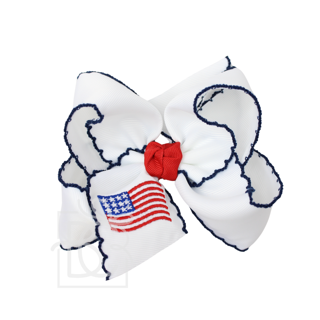 EMBROIDERED PATRIOTIC CROCHET EDGE BOW: 4.5" Large / Fireworks