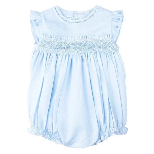 Rose Gardens Smocked Fly Sleeve Bubble - Blue