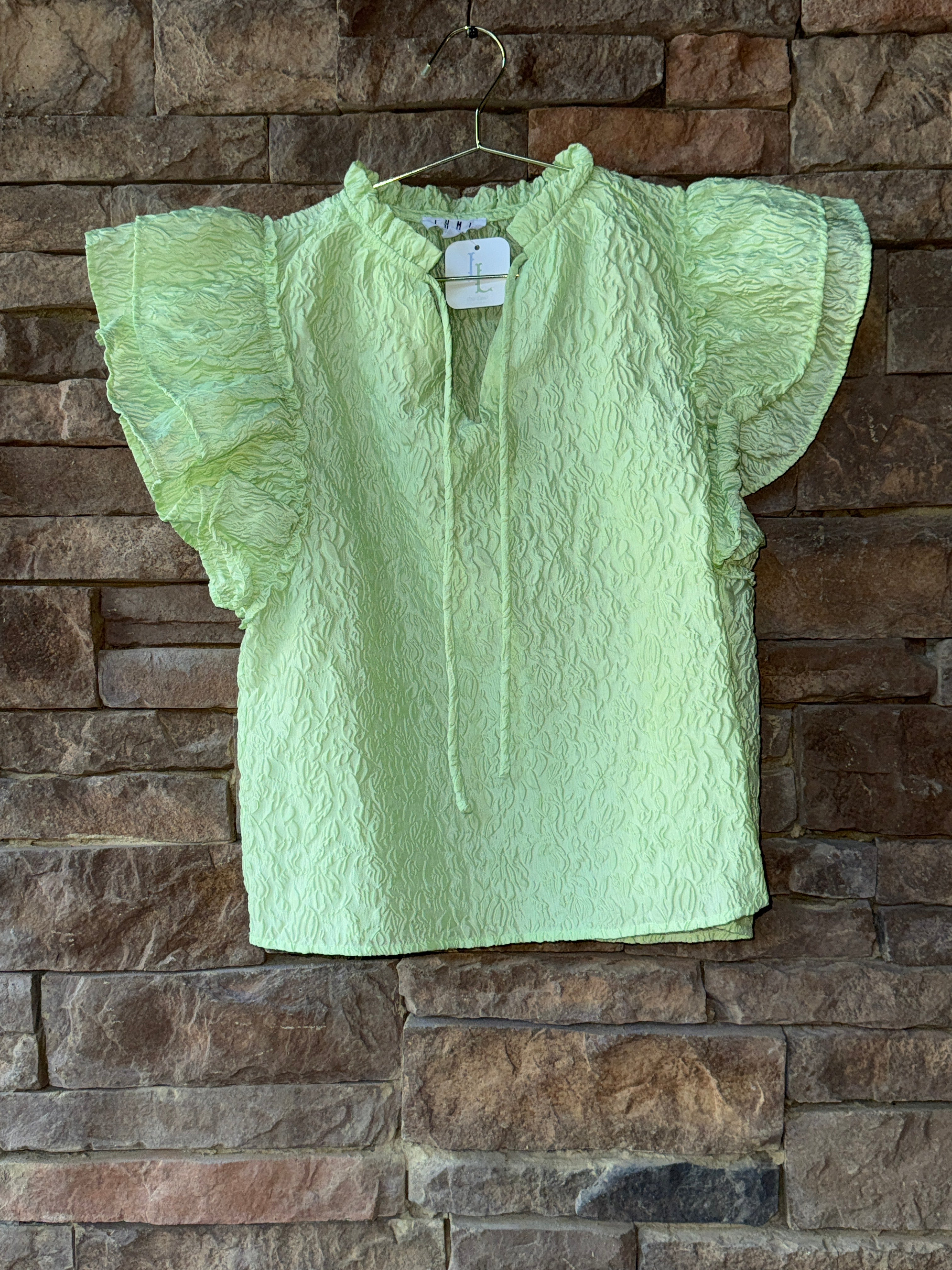 THML Ruffle Sleeve SS Green Top M