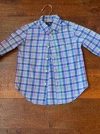 RL Pink Green and Blue Plaid LS Polo 5T