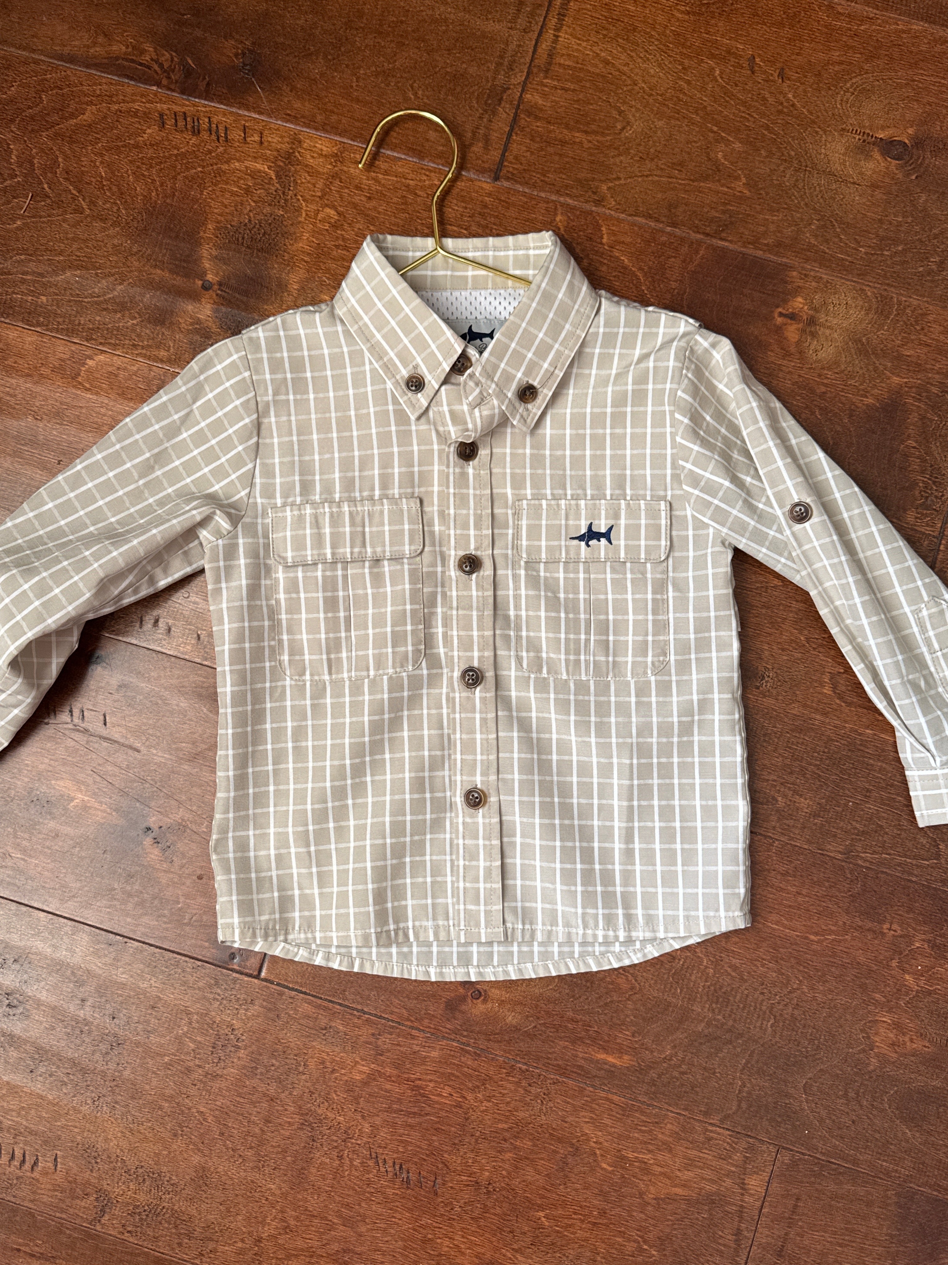 Saltwater Boys Company Khaki Plaid Ls Shirt 2T