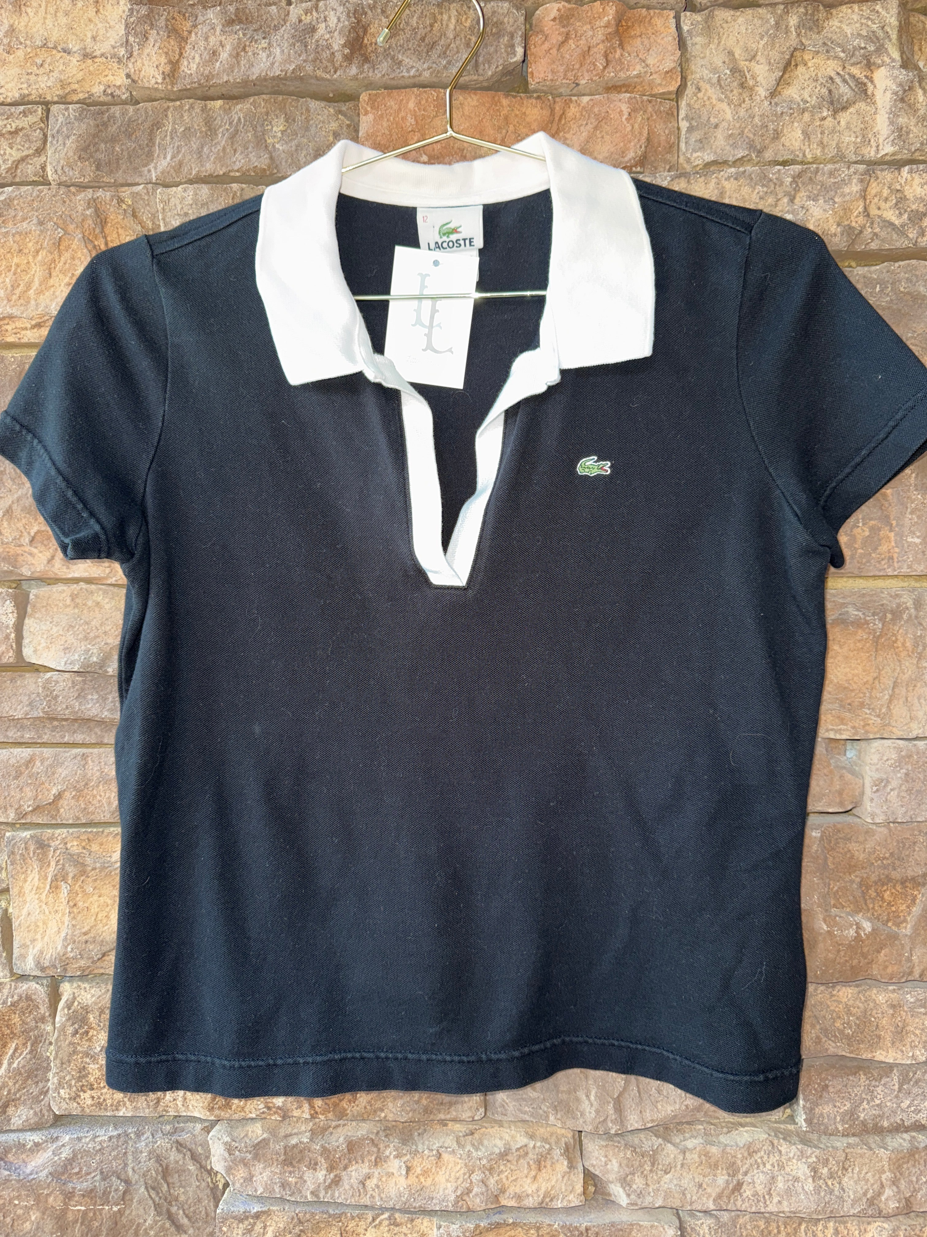 Lacoste Black Polo White Trim Collar 12