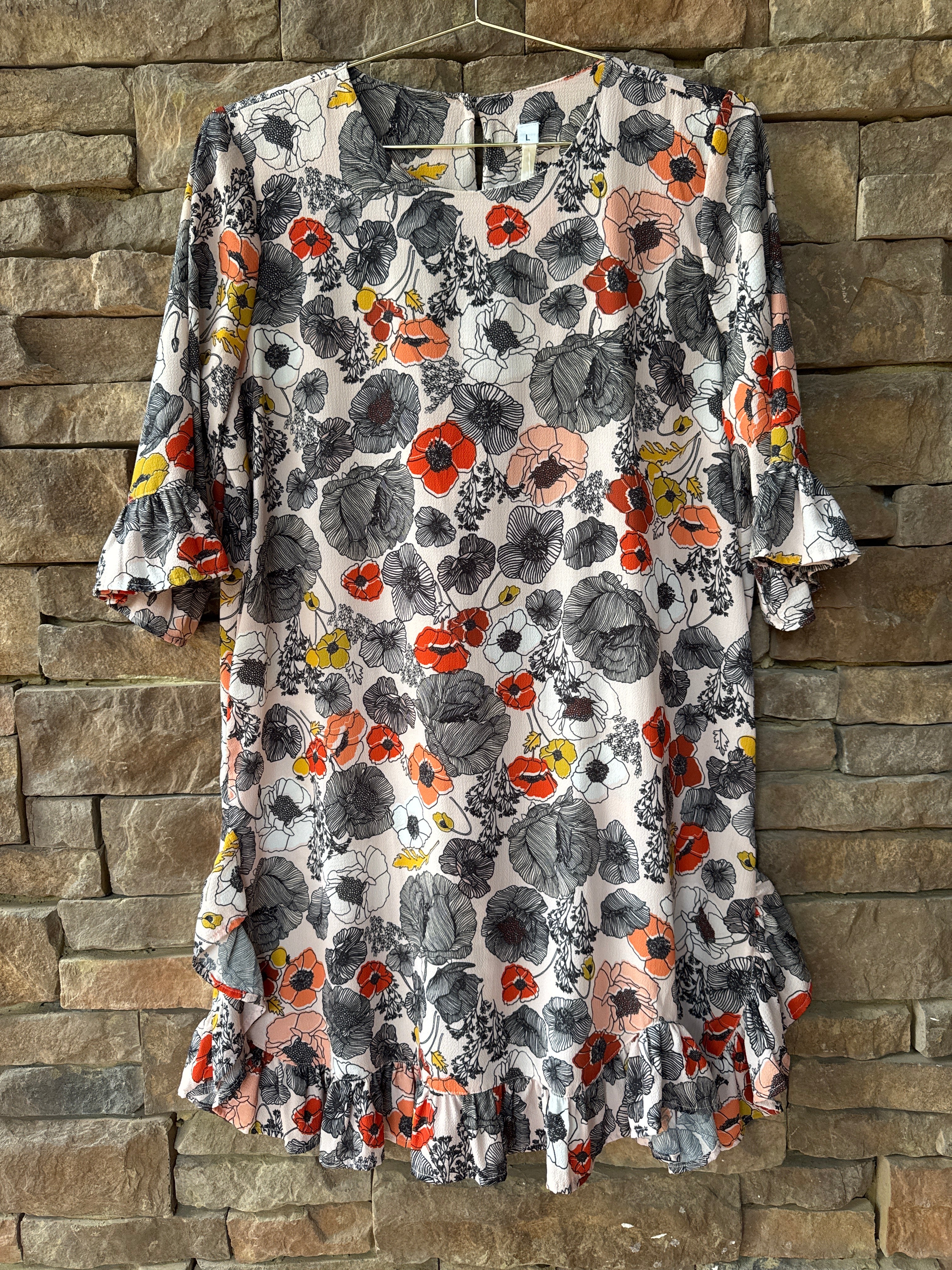 Uncle Frank Black Floral Drop Waist Dress L