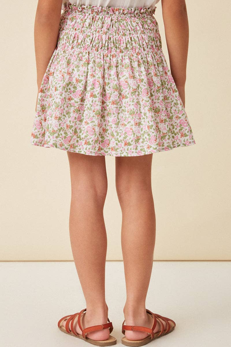Girls Ditsy Floral Elastic Detailed Skirt: Pink