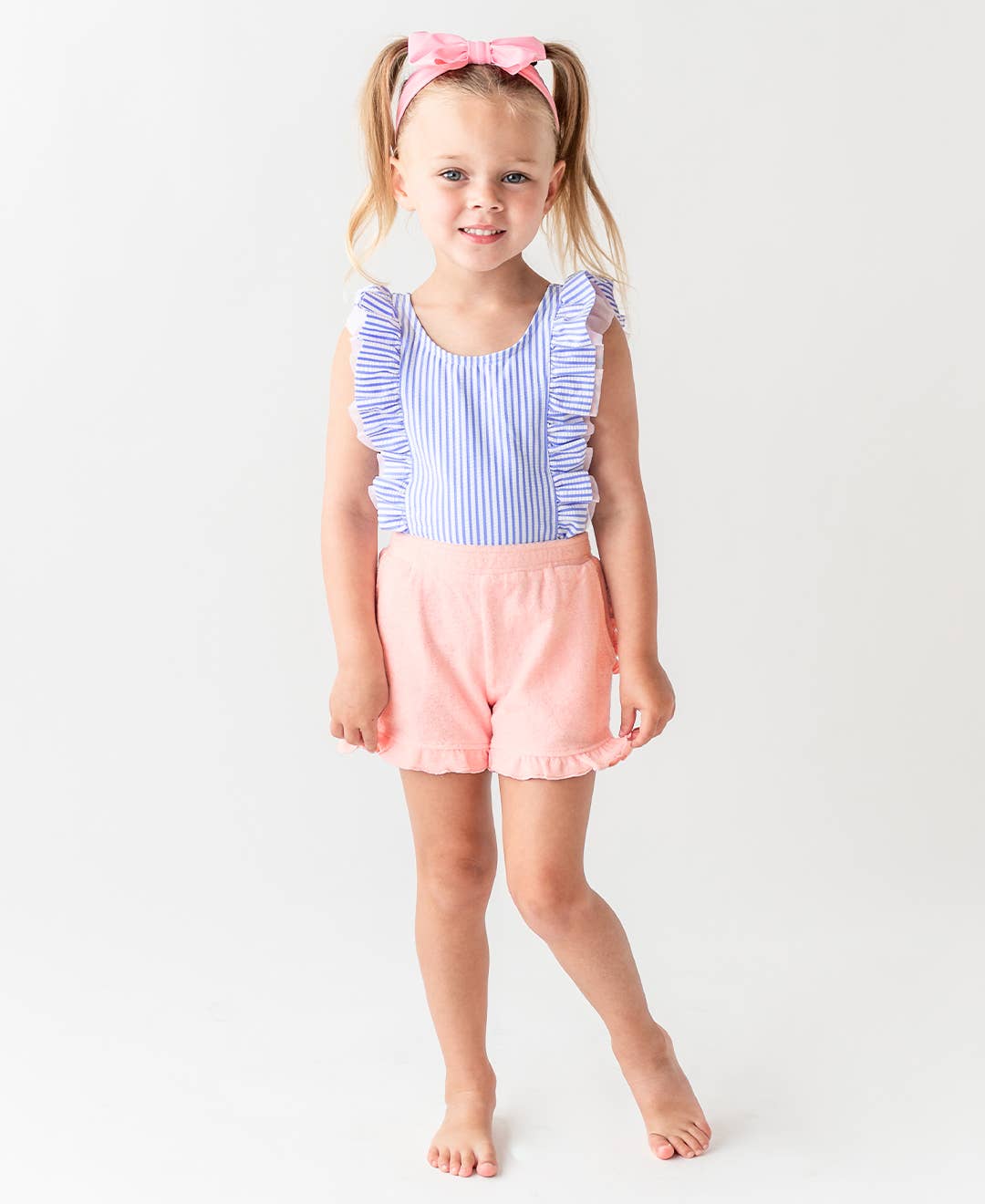 Periwinkle Blue Seersucker Waterfall One Piece Swimsuit