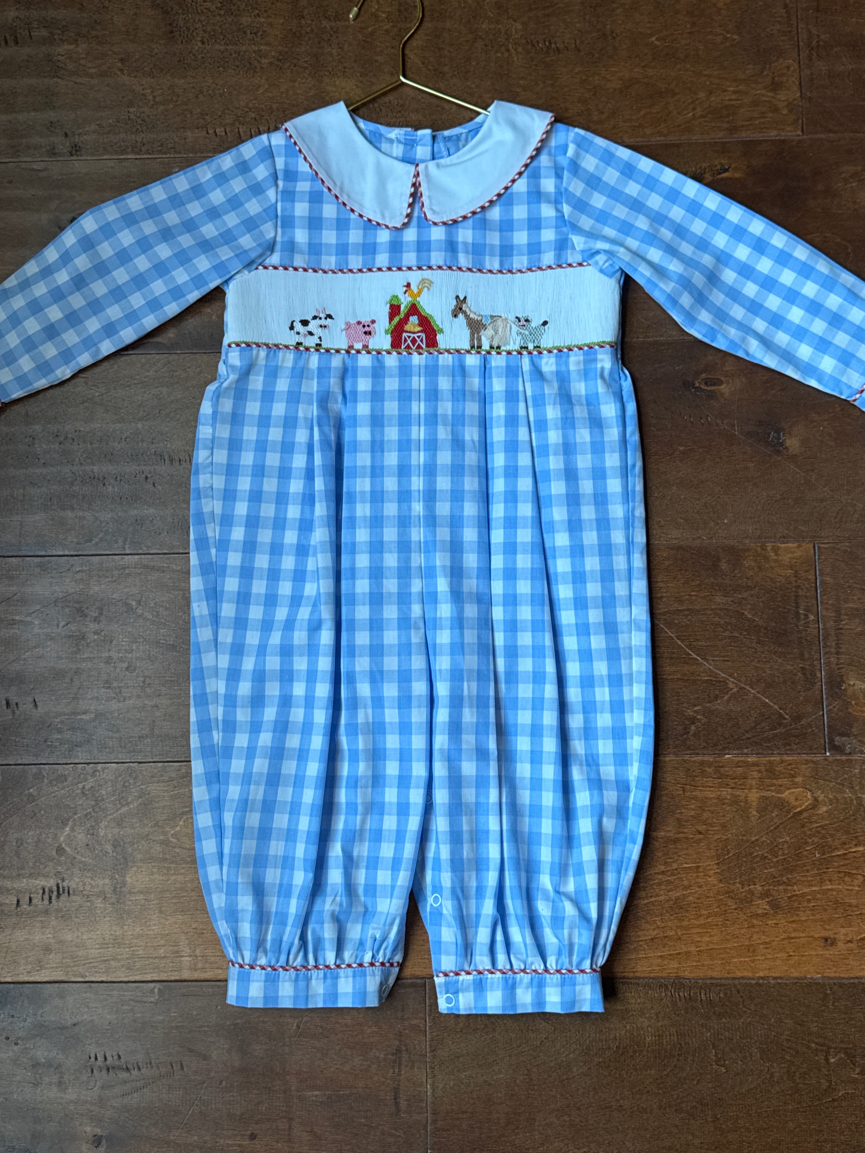 Shrimp and Grits Blue Gingham Farm Smock 2T
