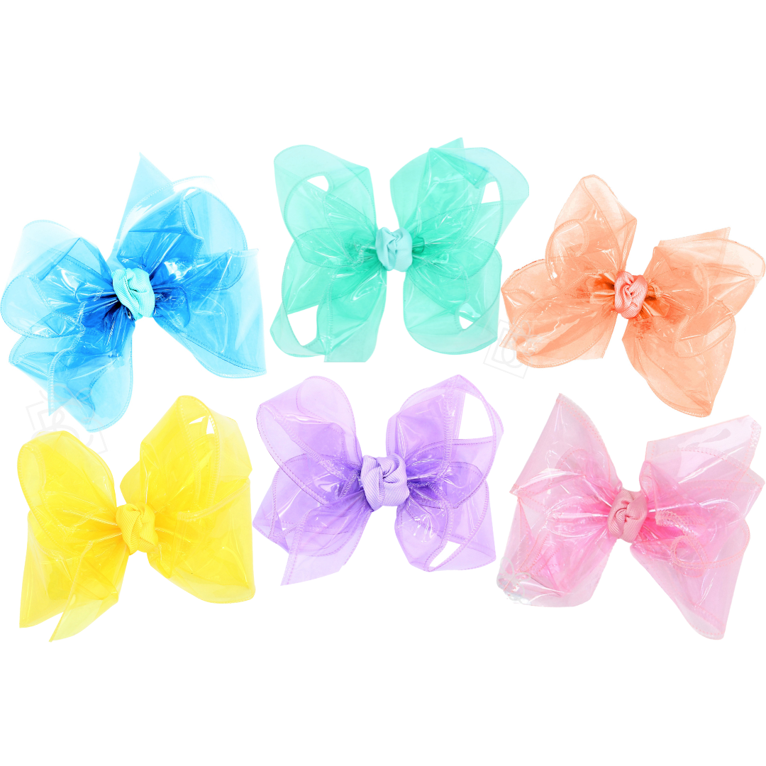 WATERPROOF BOWS ON ALLIGATOR CLIP: 4.5" Large - 1.5" Ribbon on Alligator Clip / BRIGHT YELLOW