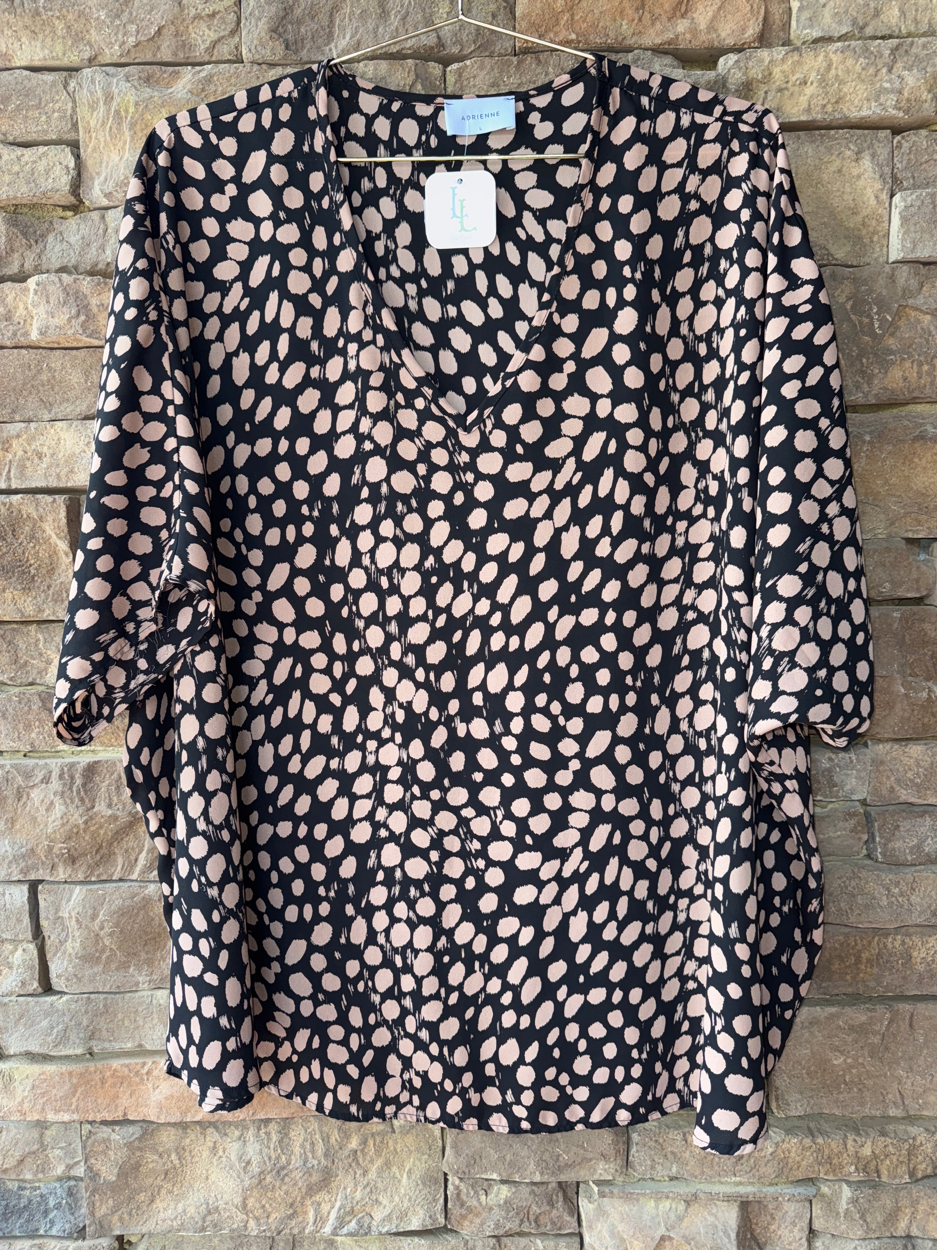 Adrienne Khaki and Black Spot Blouse L