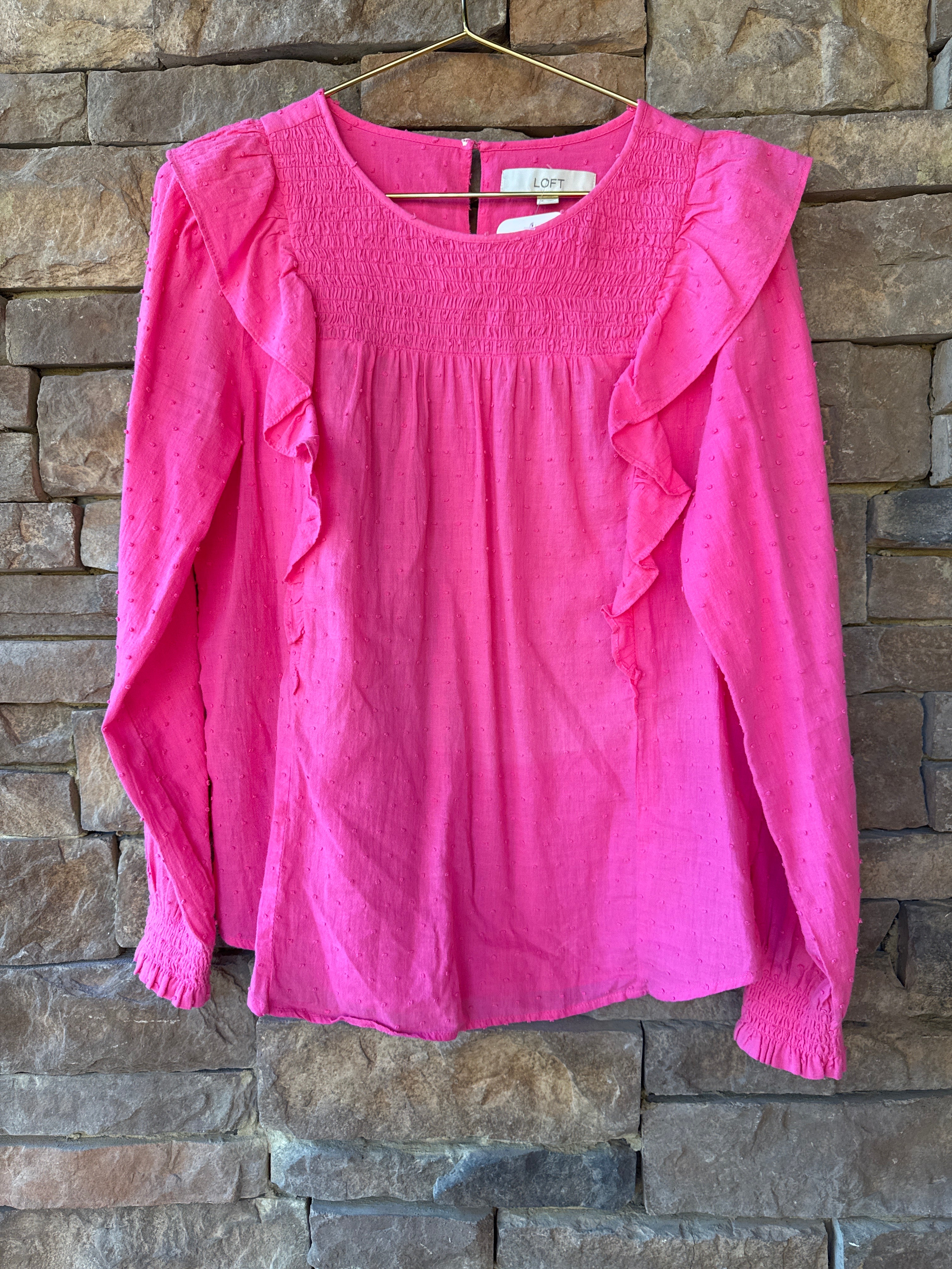 Loft Hot Pink Dot Blouse S