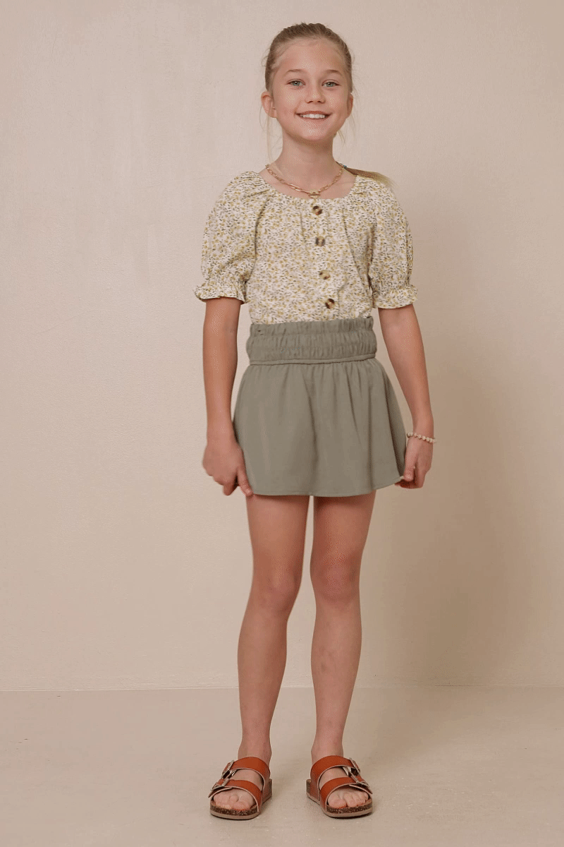 Girls Chunky Smocked Waist Skort: Olive