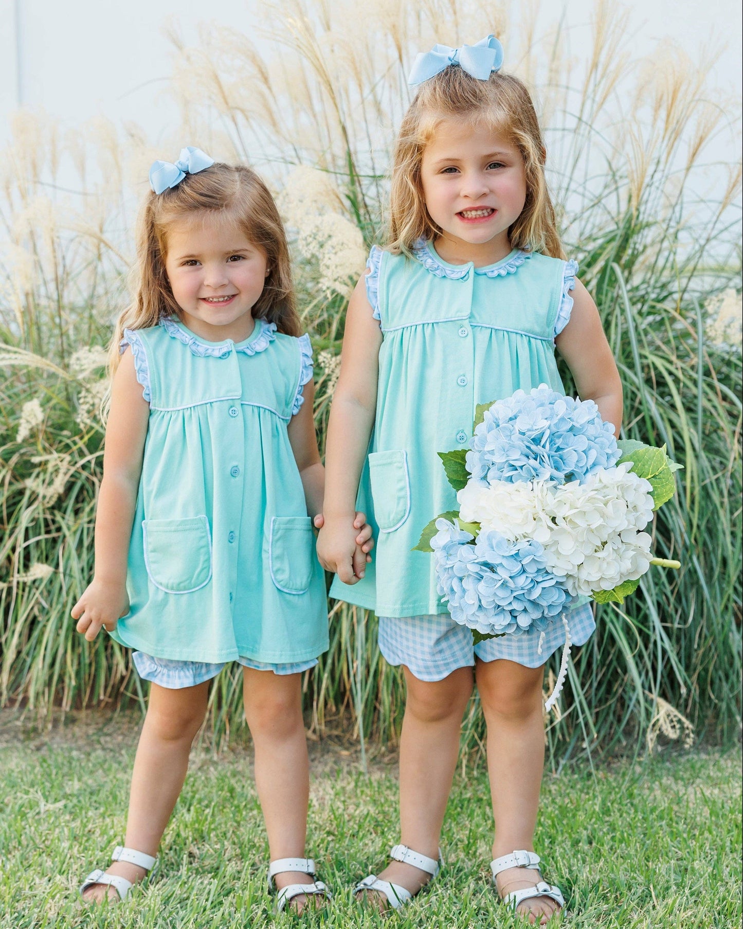 Harper Bloomer Set-Mint w/ Light Blue Gingham