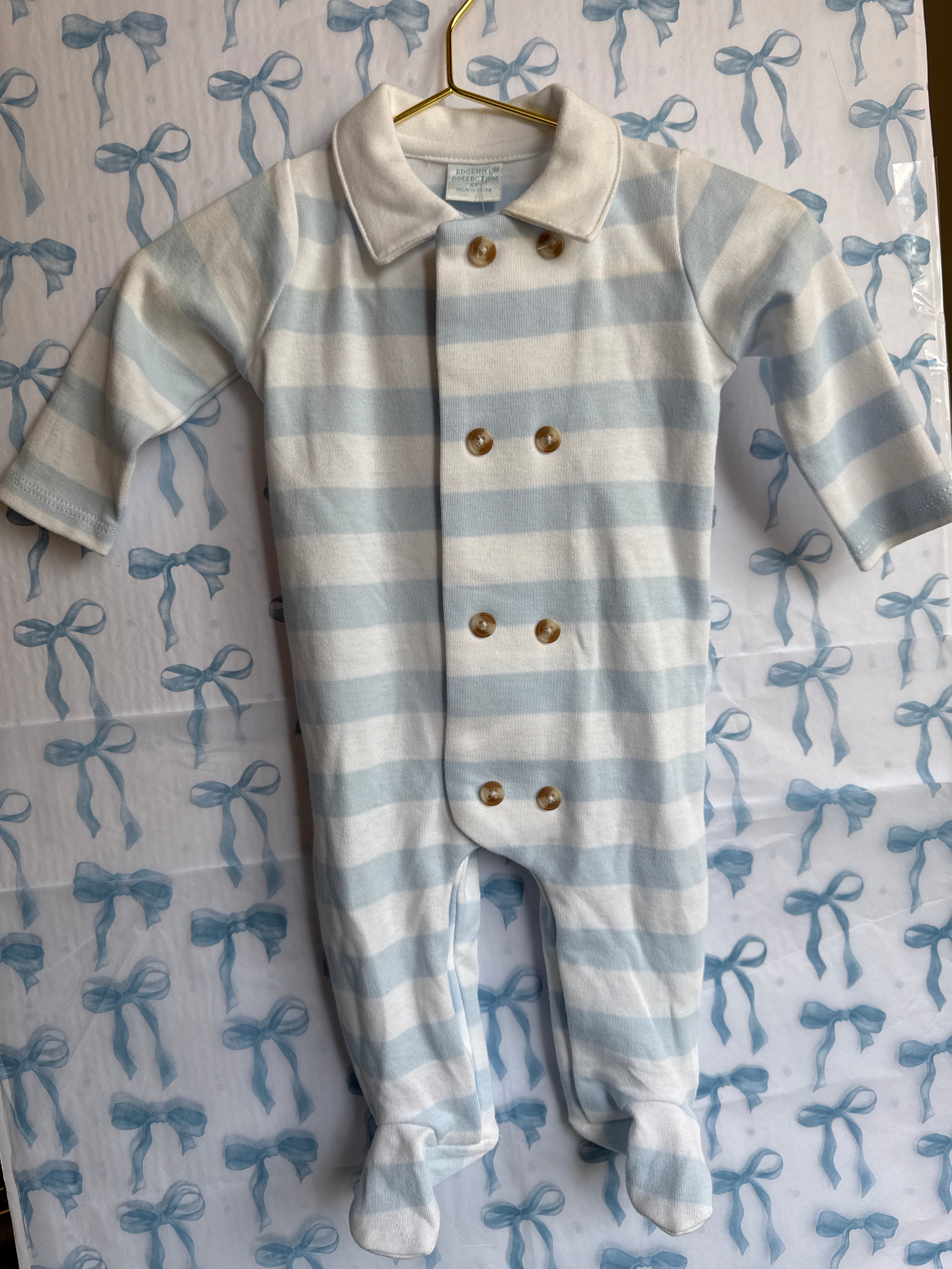 Edgehill Collection Baby Blue Striped Footie NB