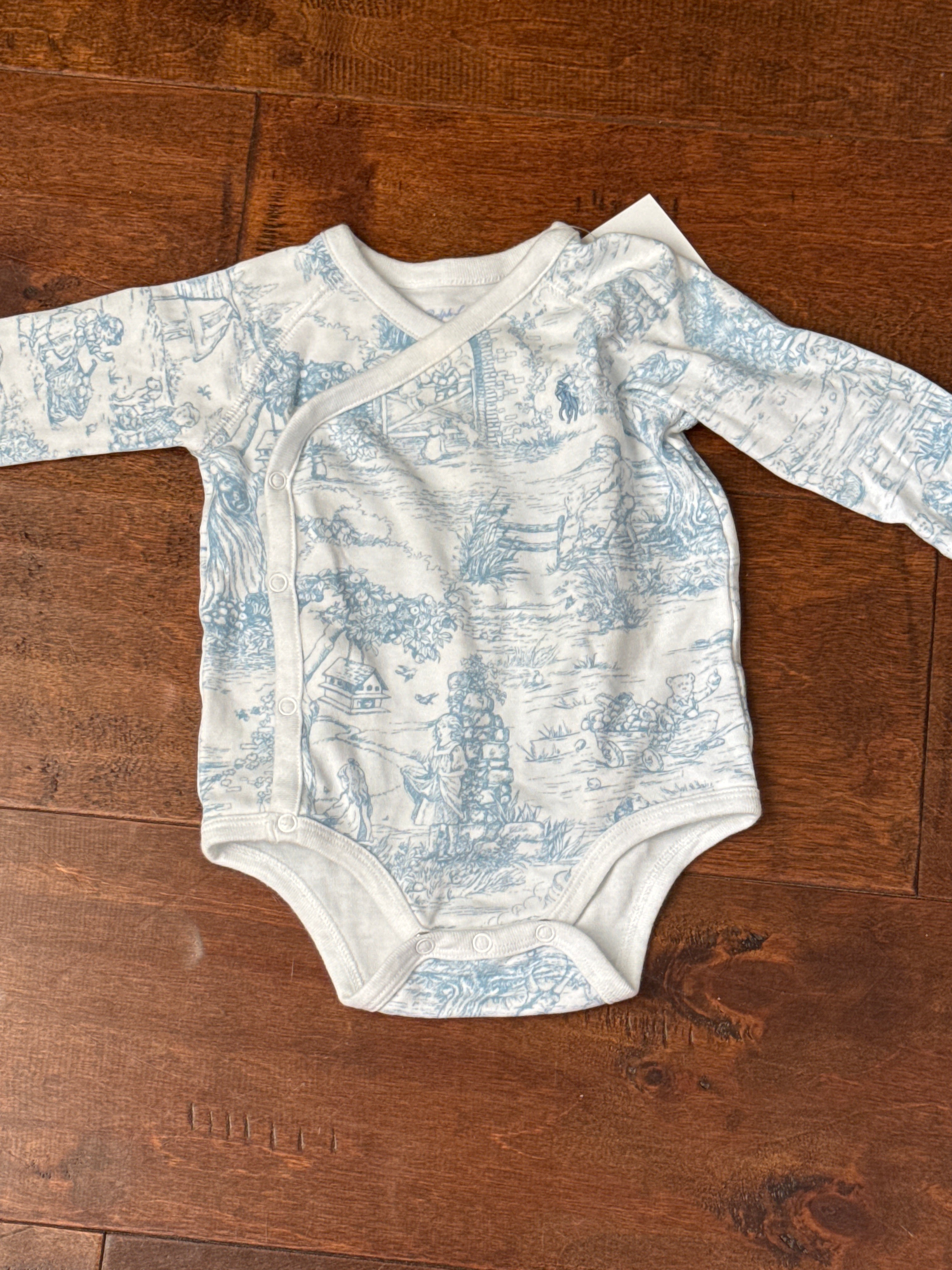 Blue Toile RL Wrap Onesie 3M