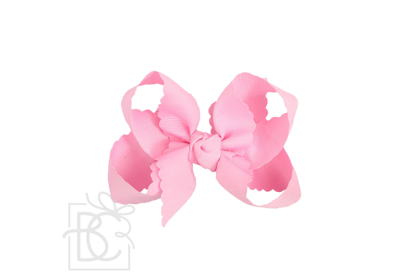 SCALLOPED EDGE BOW: Powder Pink / 4.5" Large - 1.5" Ribbon on Alligator Clip
